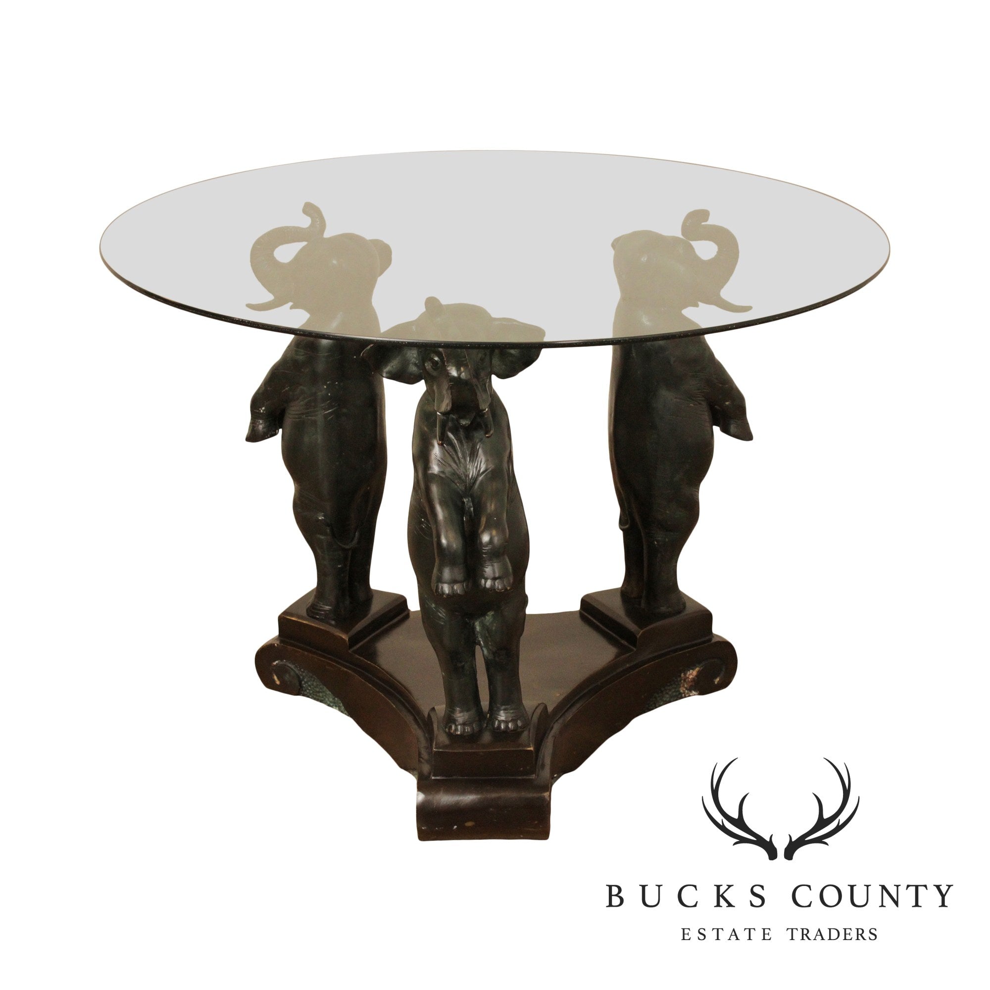 Vintage Bronze Elephant Base Glass Top Table