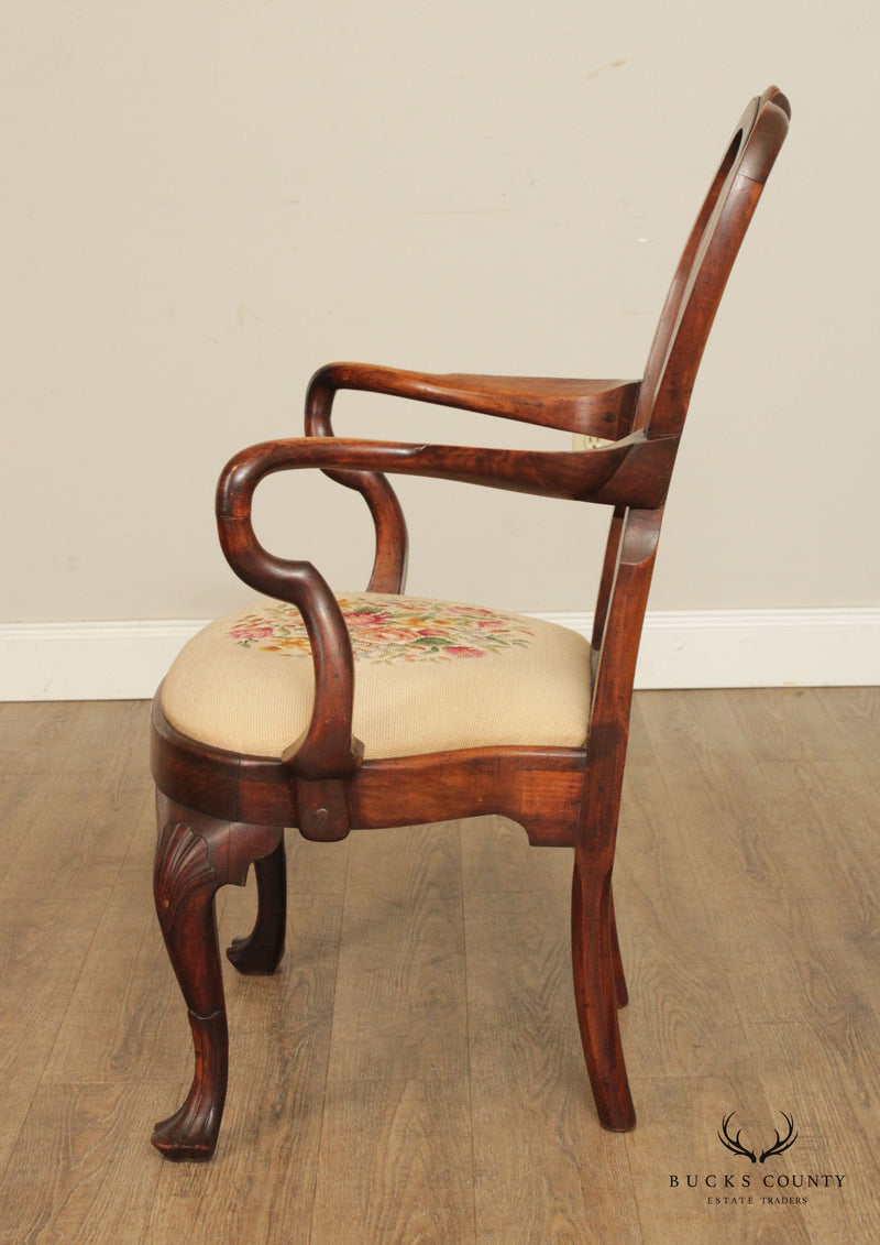 Quality Bench Made Queen Anne Style Walnut Needlepoint Arm Chair (B)