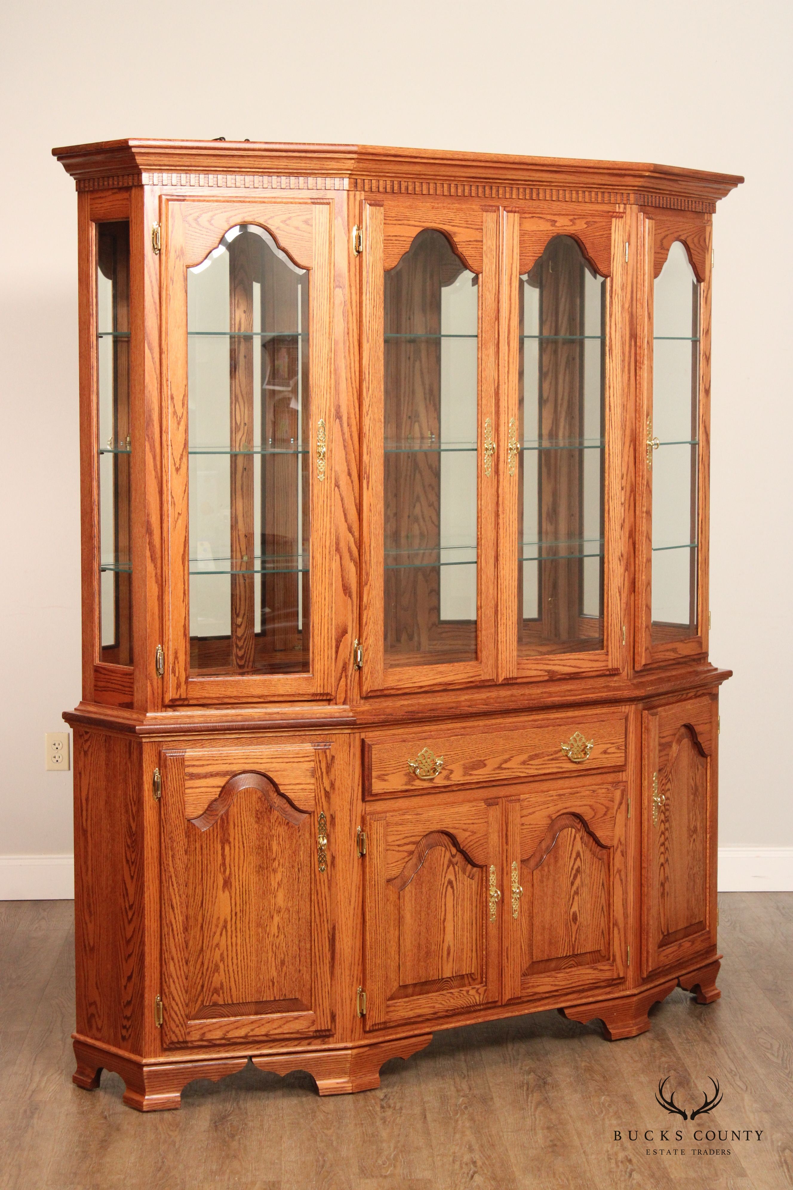 Oak Street Colonial Style Solid Oak Illuminated China Cabinet