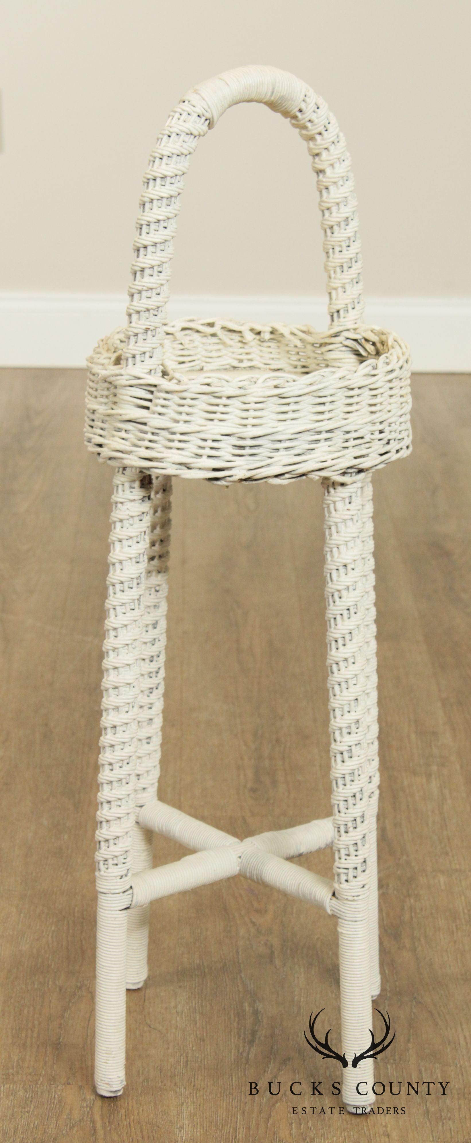 Vintage White Wicker Plant Stand