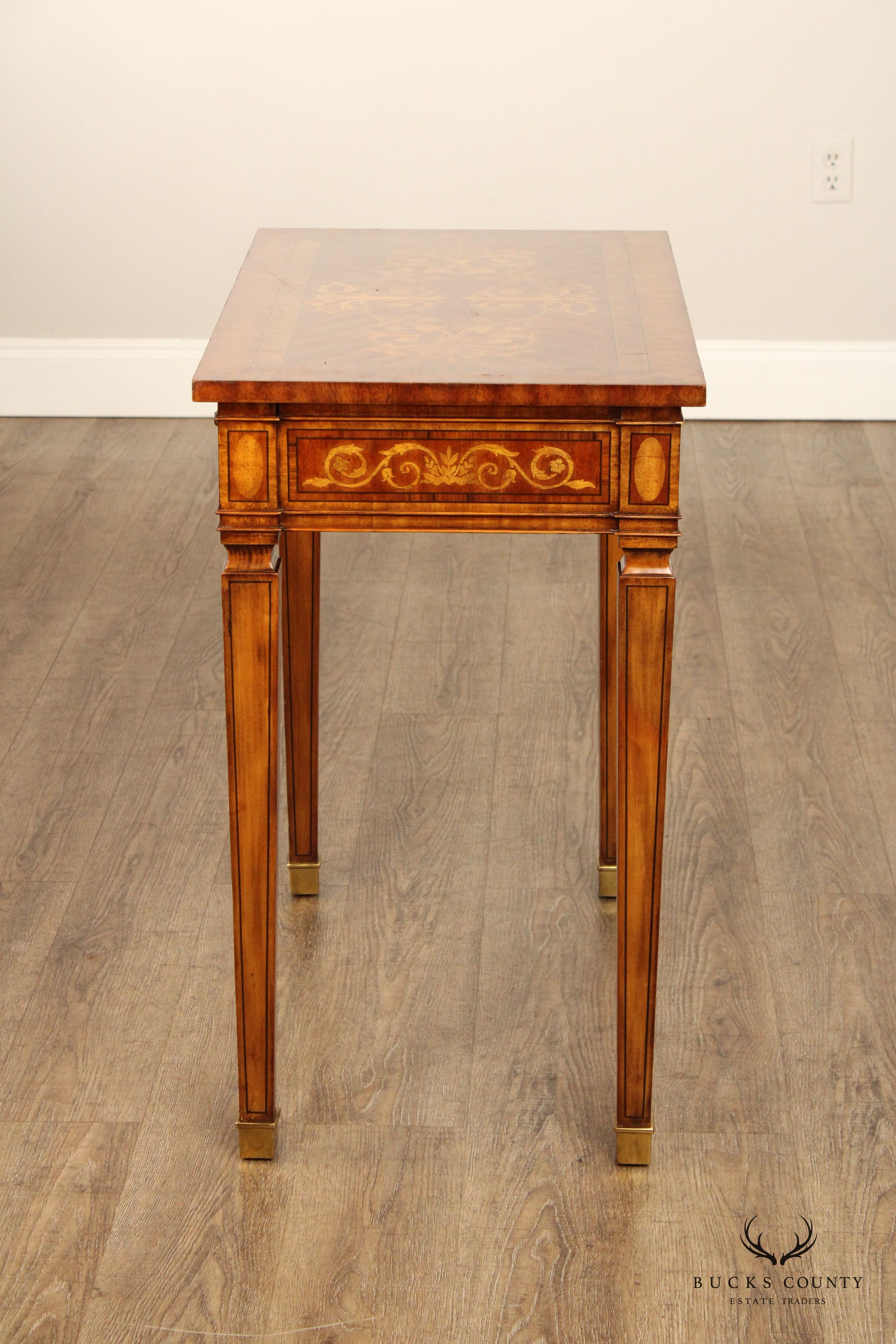 Maitland Smith Italian Neoclassical Style Marquetry Inlaid Mahogany Console or Side Table