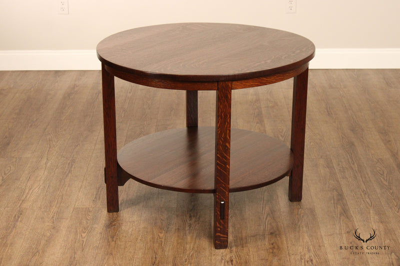 Gustav Stickley Antique Mission Oak Round Two-Tier Lamp Table