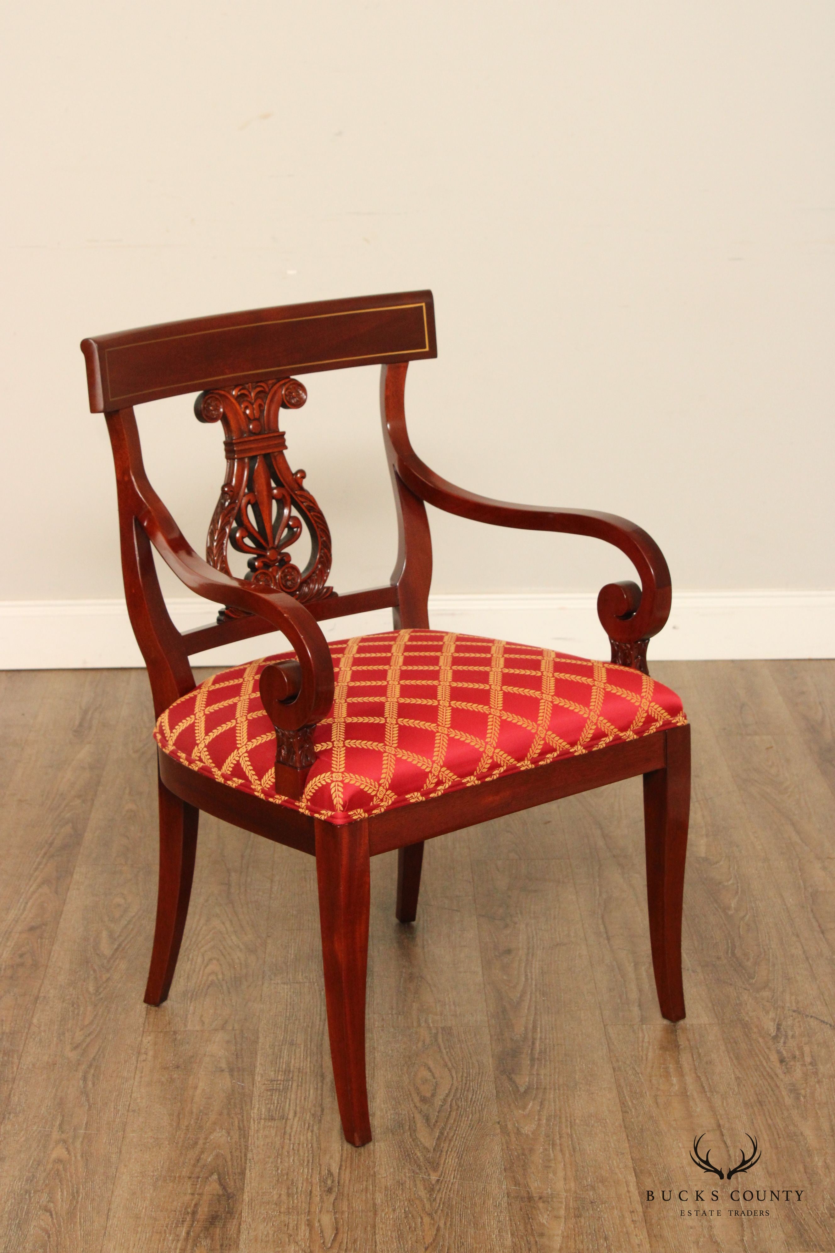 Kindel Neoclassical Style Set of Eight Mahogany Dining Chairs