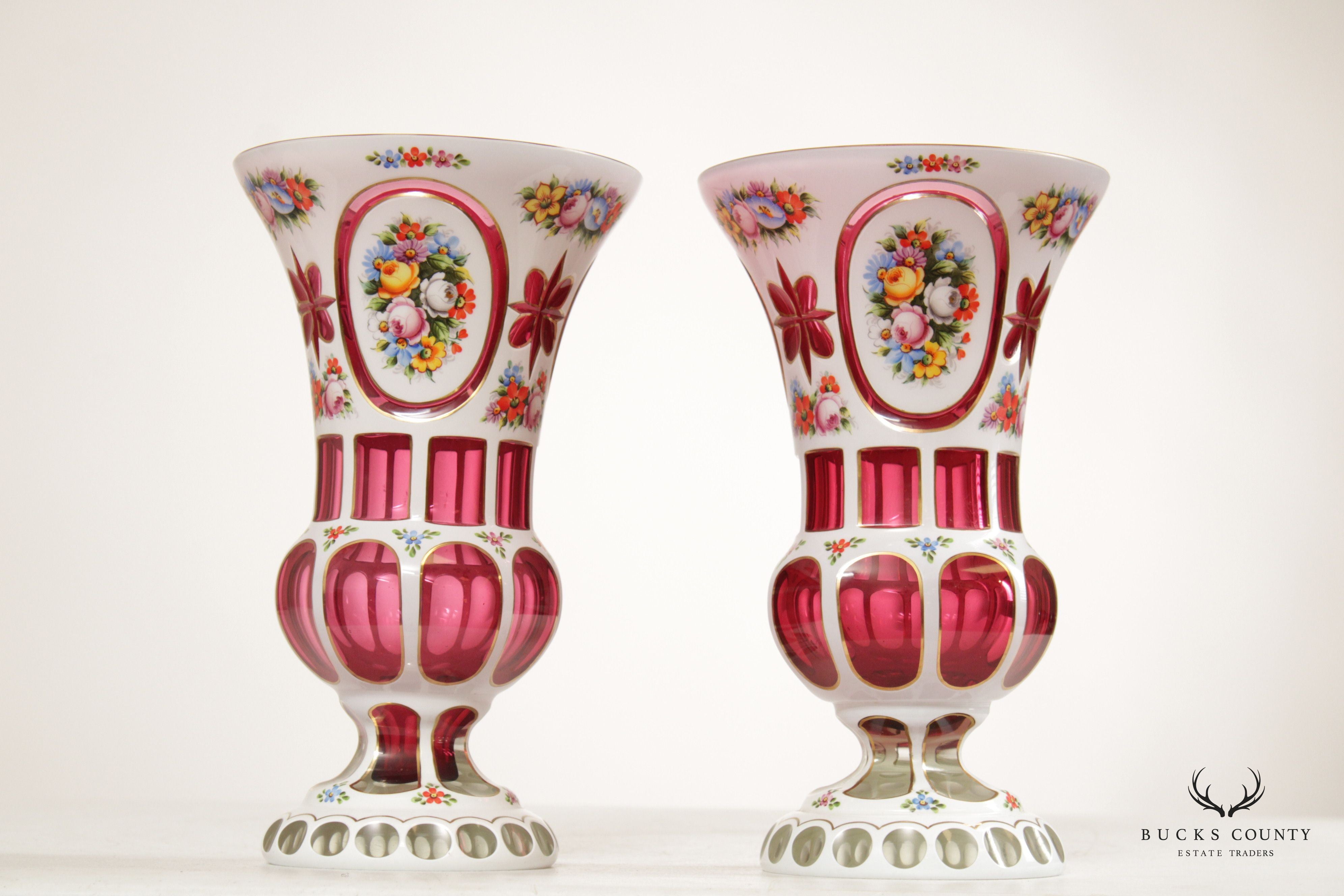 Antique Pair of Bohemian Glass Vases