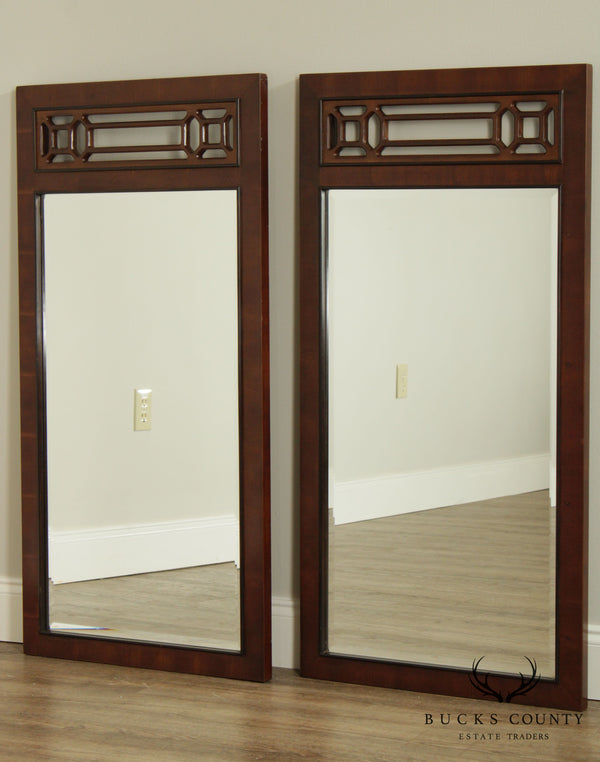 Quality Pair Yew Wood Frame Beveled Wall Mirror