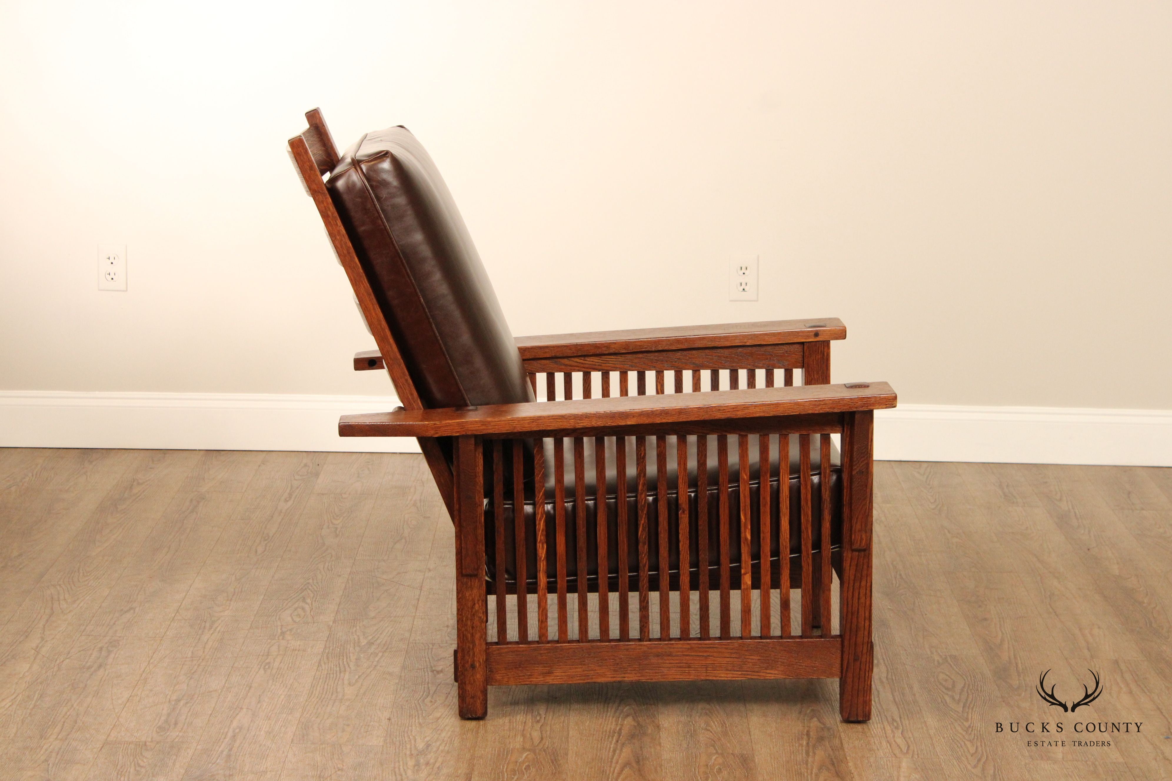 Gustav Stickley Antique Mission Oak and Leather Morris Chair