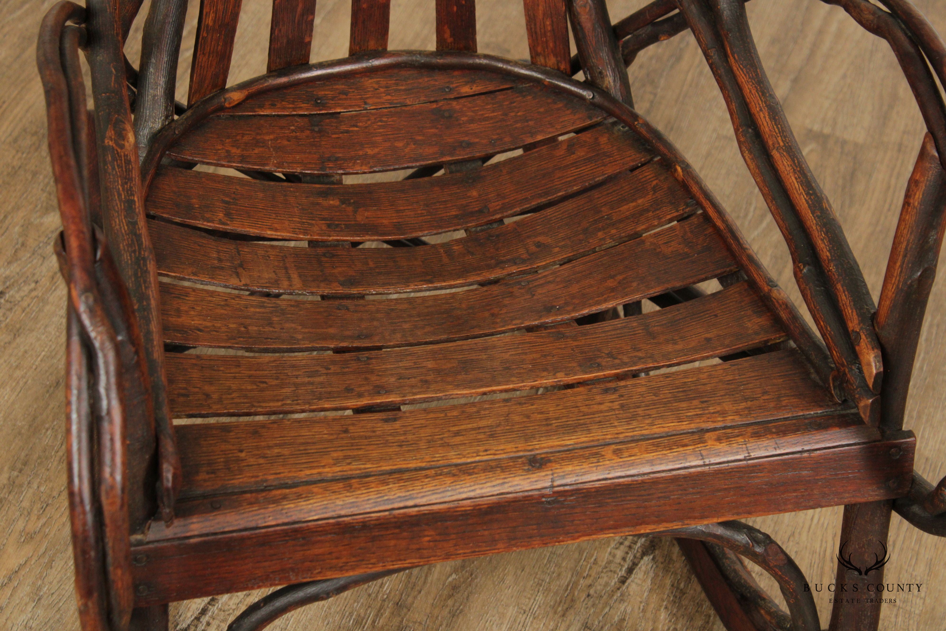 ADIRONDACK STYLE OAK AND BENT HICKORY ROCKER