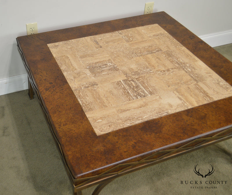 Iron Square Coffee Table with Cork & Tessellated Travertine Top