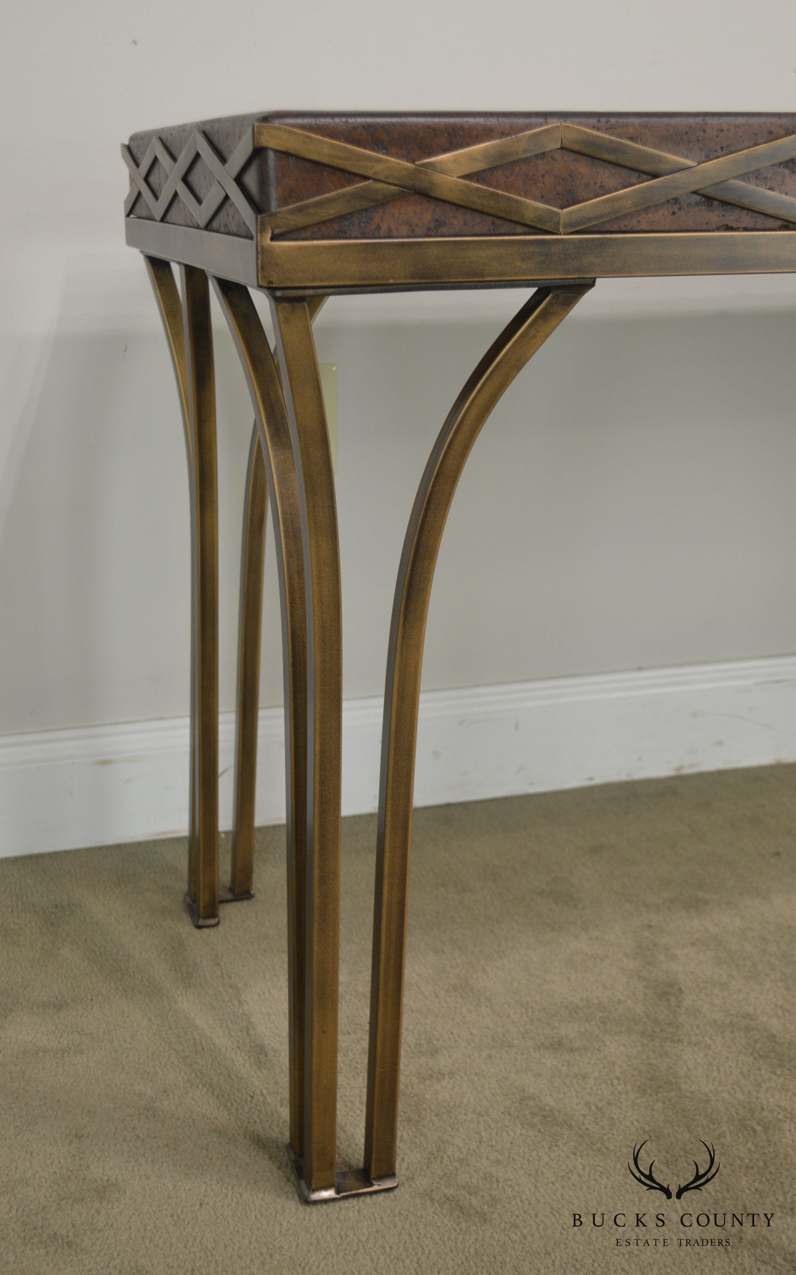 Iron Console Table with Cork and Tessellated Travertine Top