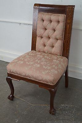 Horner Antique Marquetry Inlaid Mahogany Claw Foot Slipper Chair