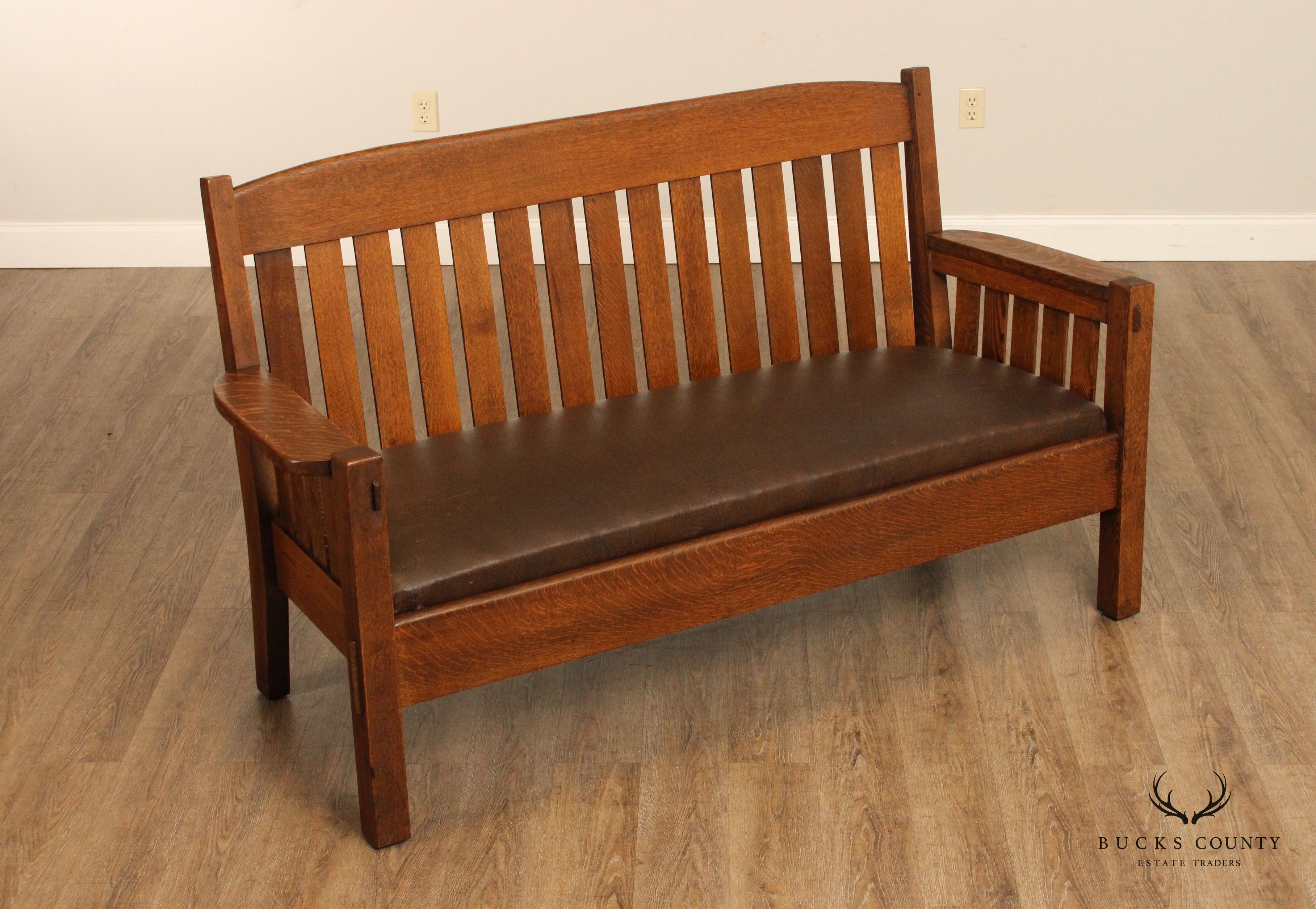 Harden Antique Mission Oak Slatted Settee