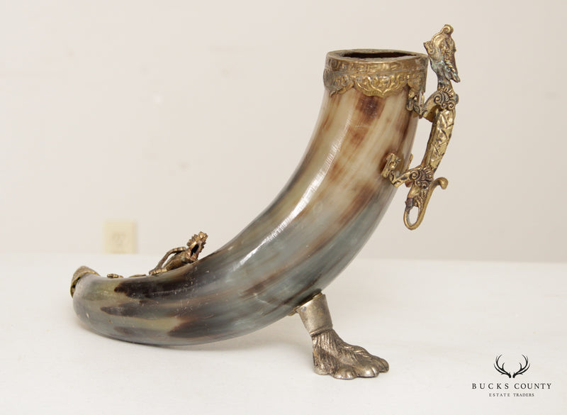 Antique Brass Dragon Mounted Drinking Horn
