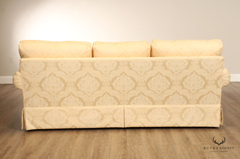 Thomasville Traditional Rolled Arm Three-Seat Damask Sofa