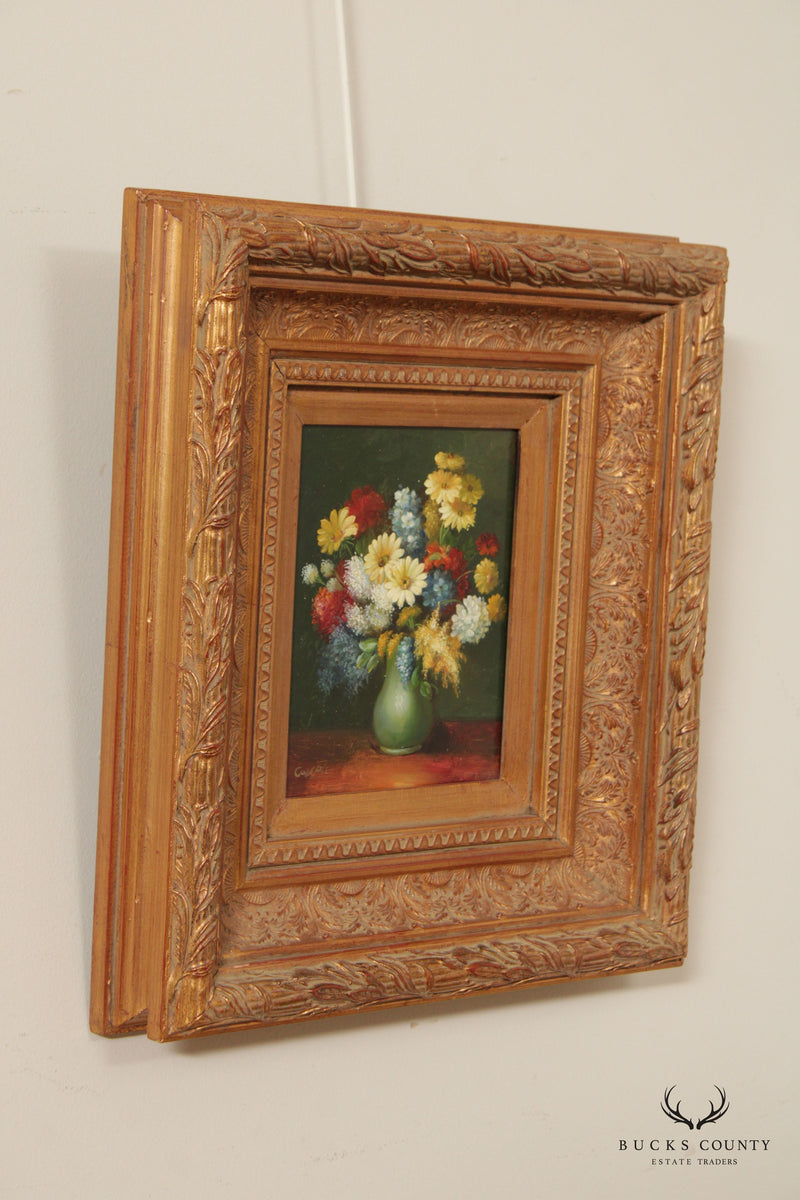 Vintage Floral Arrangement Still Life Oil Painting, Signed