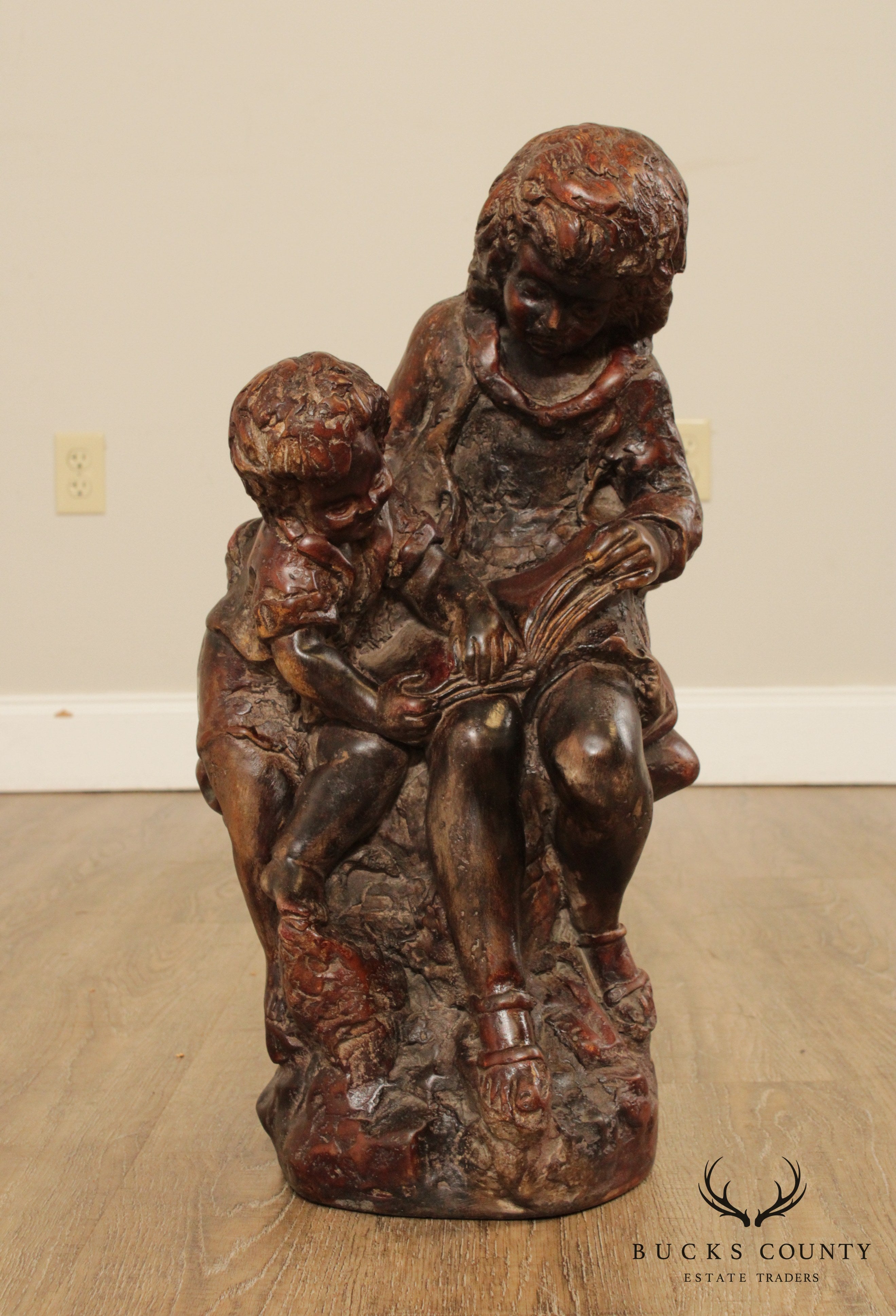 Vintage Mother and Child Reading Sculpture