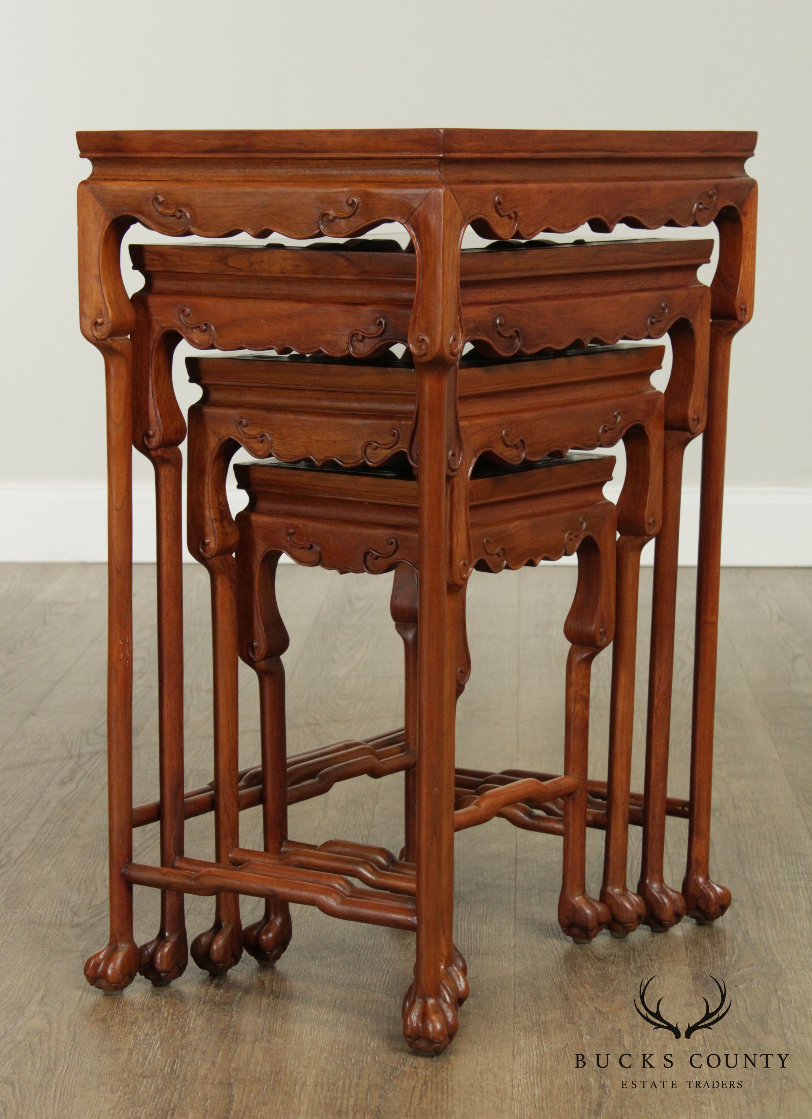 Vintage Chinese Hardwood Marble Top Nesting Tables