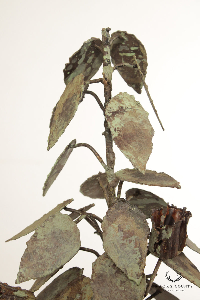 Vintage Brutalist Foliate Plant Iron Sculpture