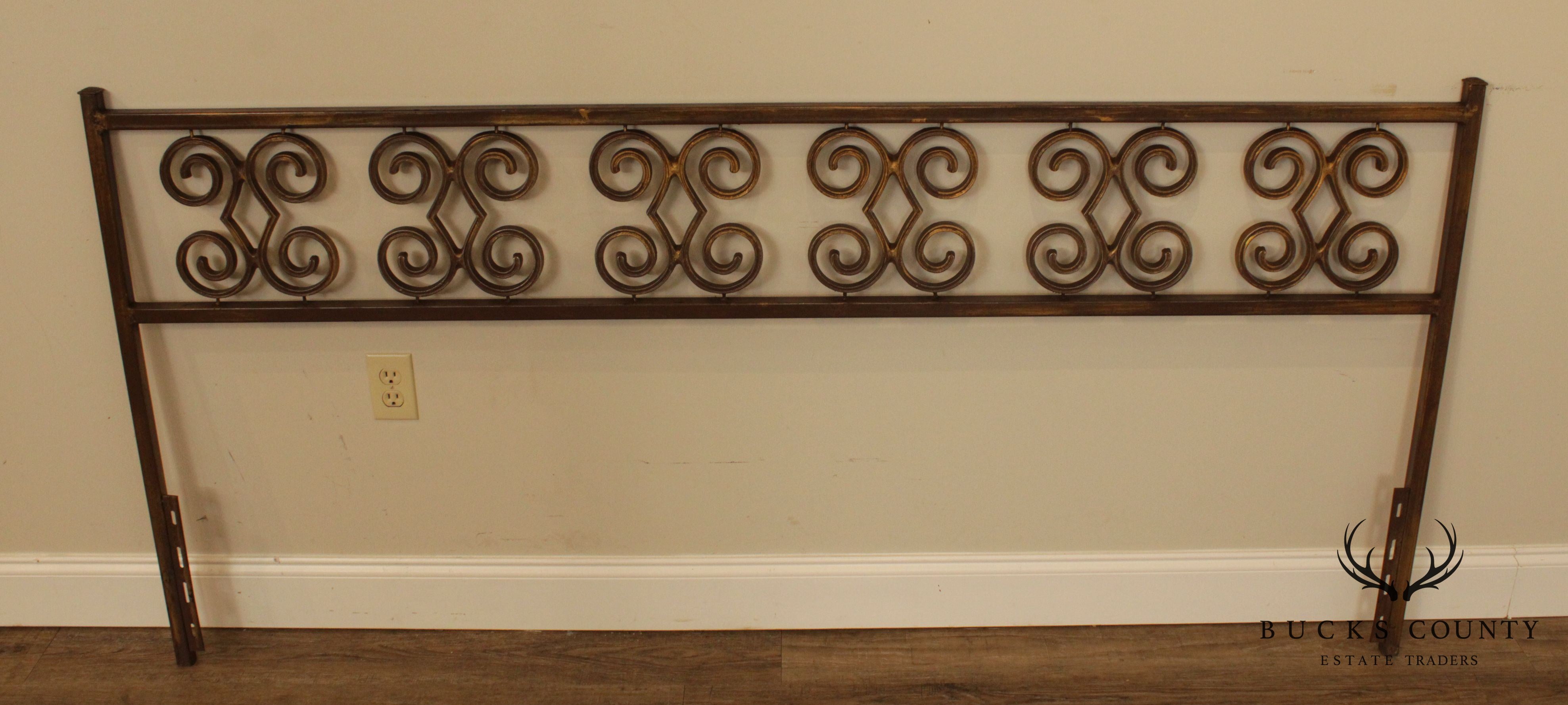 Hollywood Regency Vintage Wrought Iron King Headboard