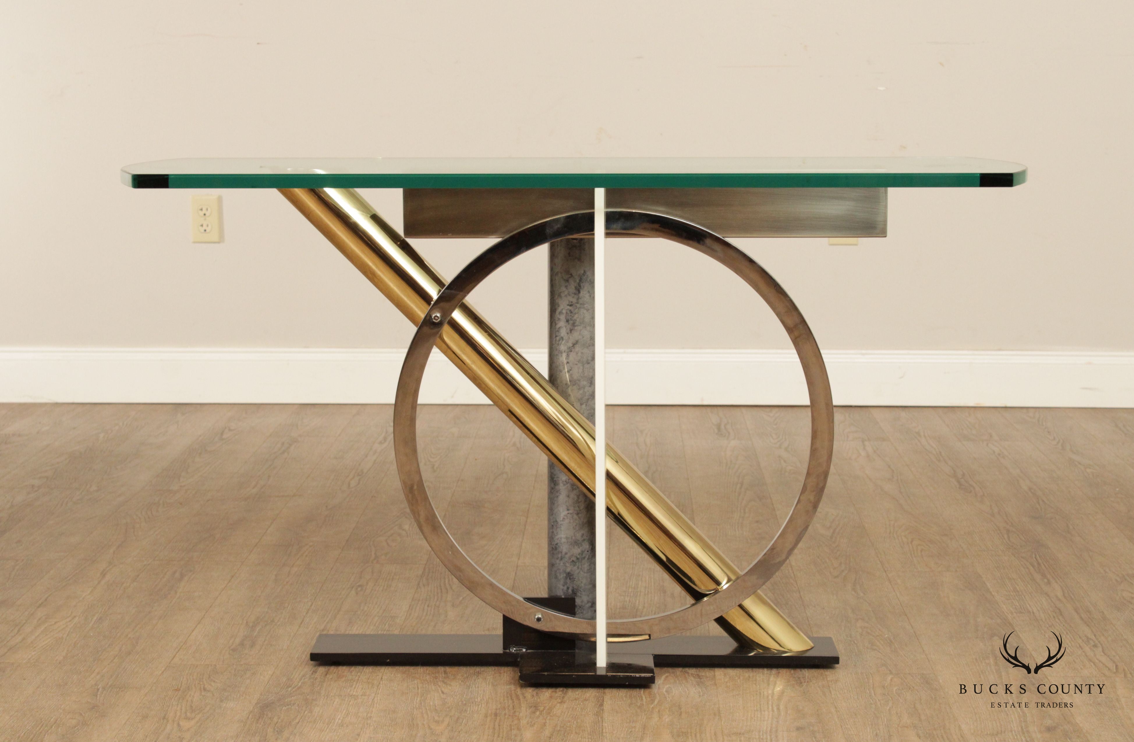 Kaizo Oto For Design Institute of America Post Modern Mixed Metal Console Table