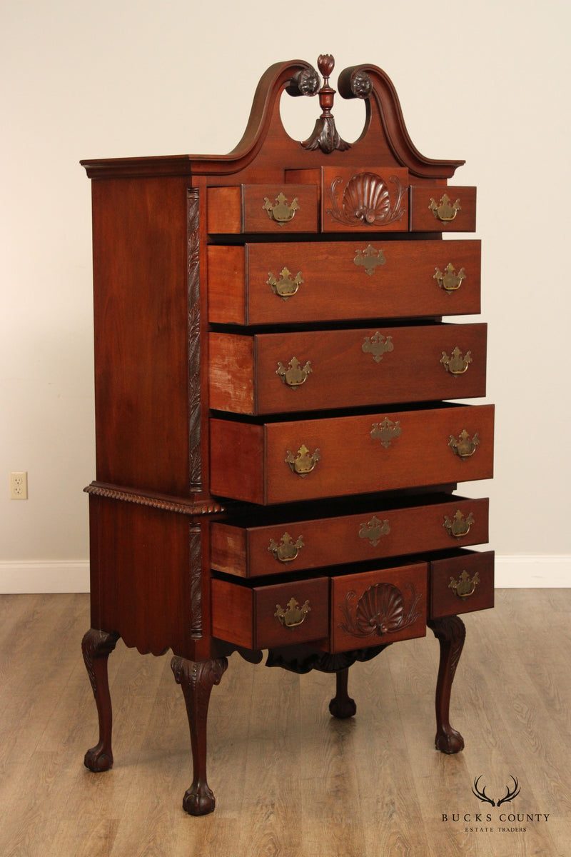 Custom Crafted Philadelphia Chippendale Style Carved Mahogany Highboy
