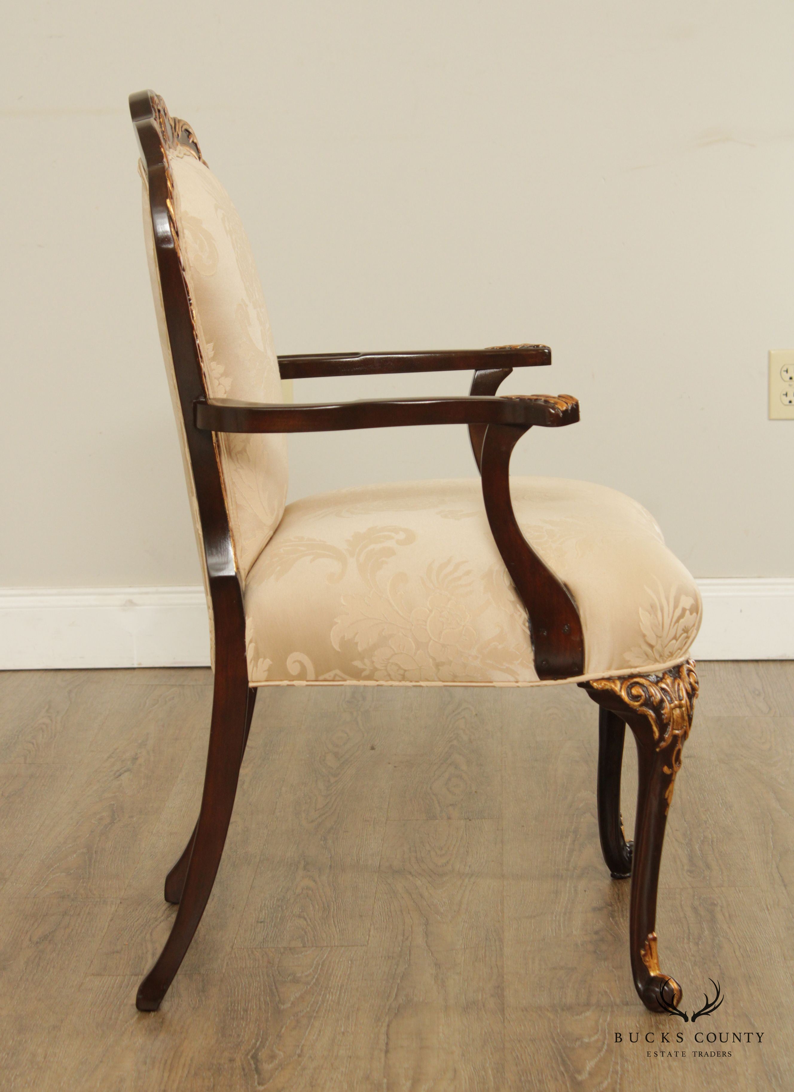 French Louis XV Style Partial Gilt Mahogany Armchair