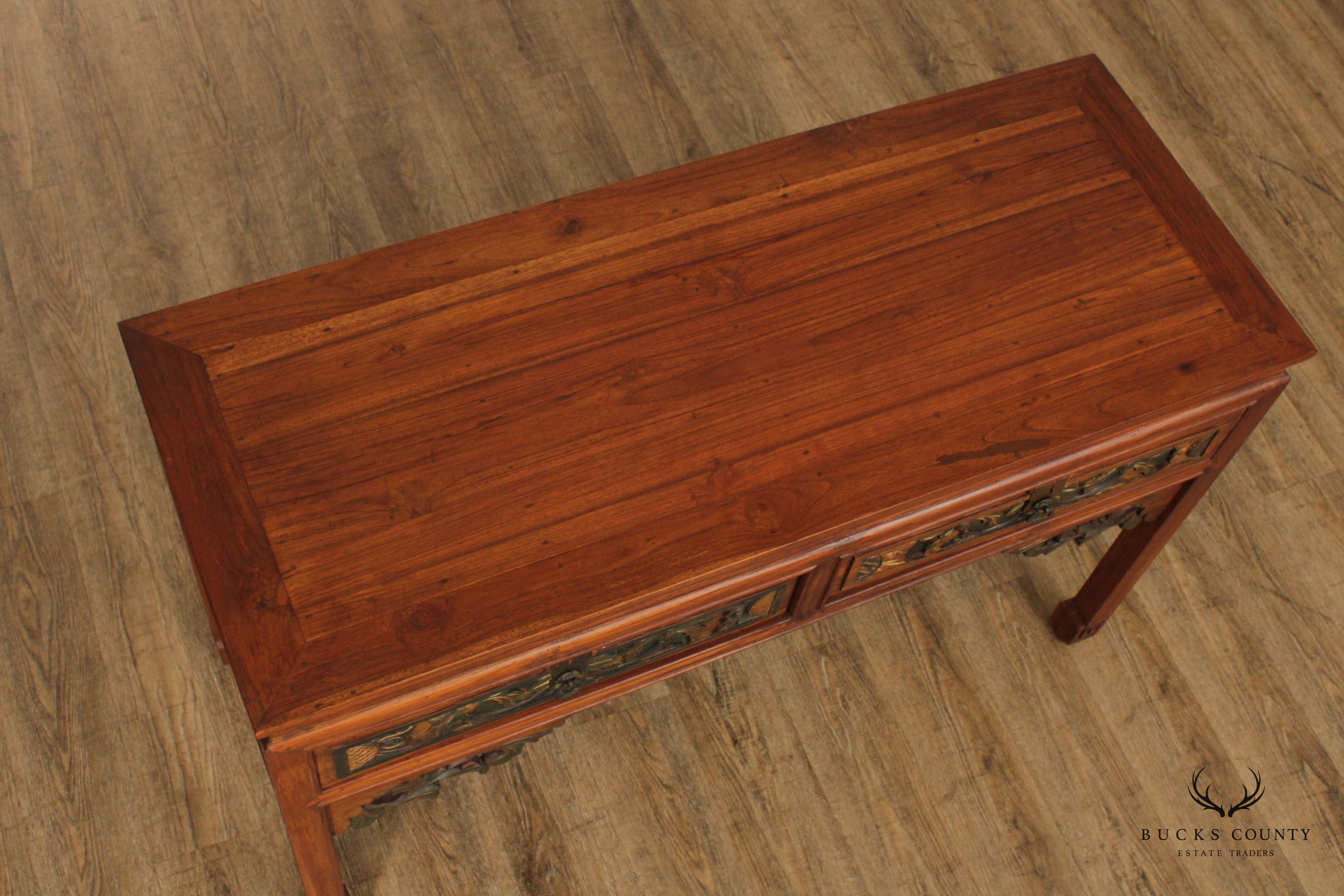 Asian Hardwood Carved Two-Drawer Console Table