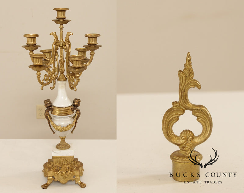 Quality Italian Gilt Bronze & Marble Pair Candelabra