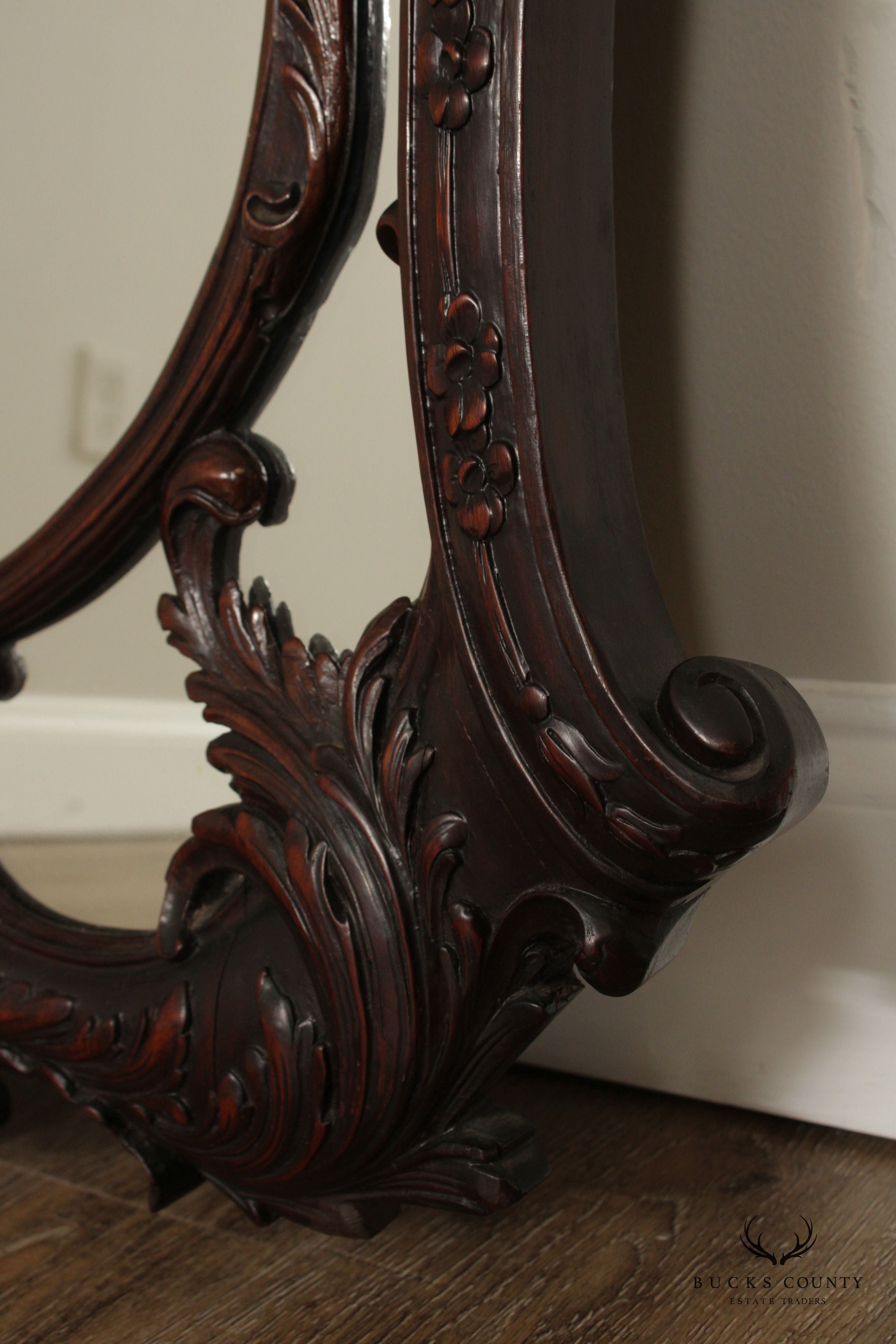 Rococo Style Antique Carved Mahogany Wall Mirror