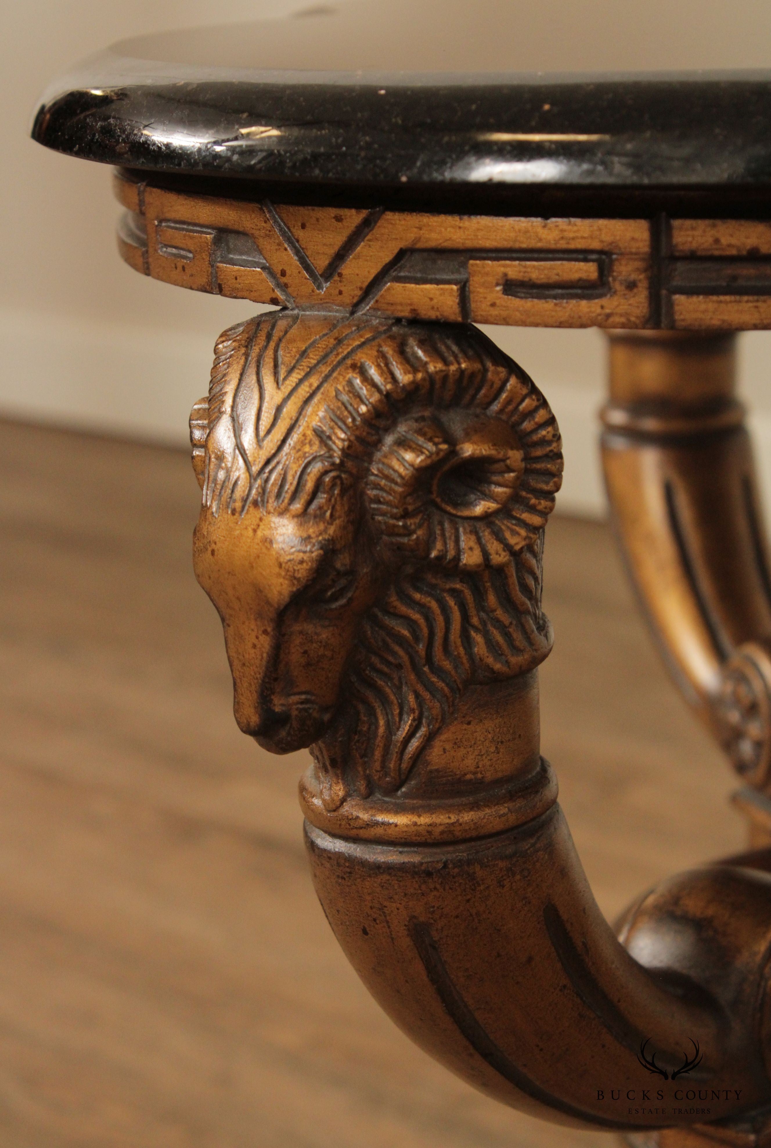 Neoclassical Revival Style Rams' Head Granite Top Occasional Table