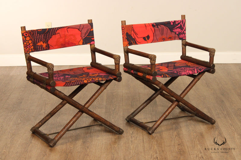 McGuire Furniture Campaign Style Pair of Oak Frame Directors' Chairs