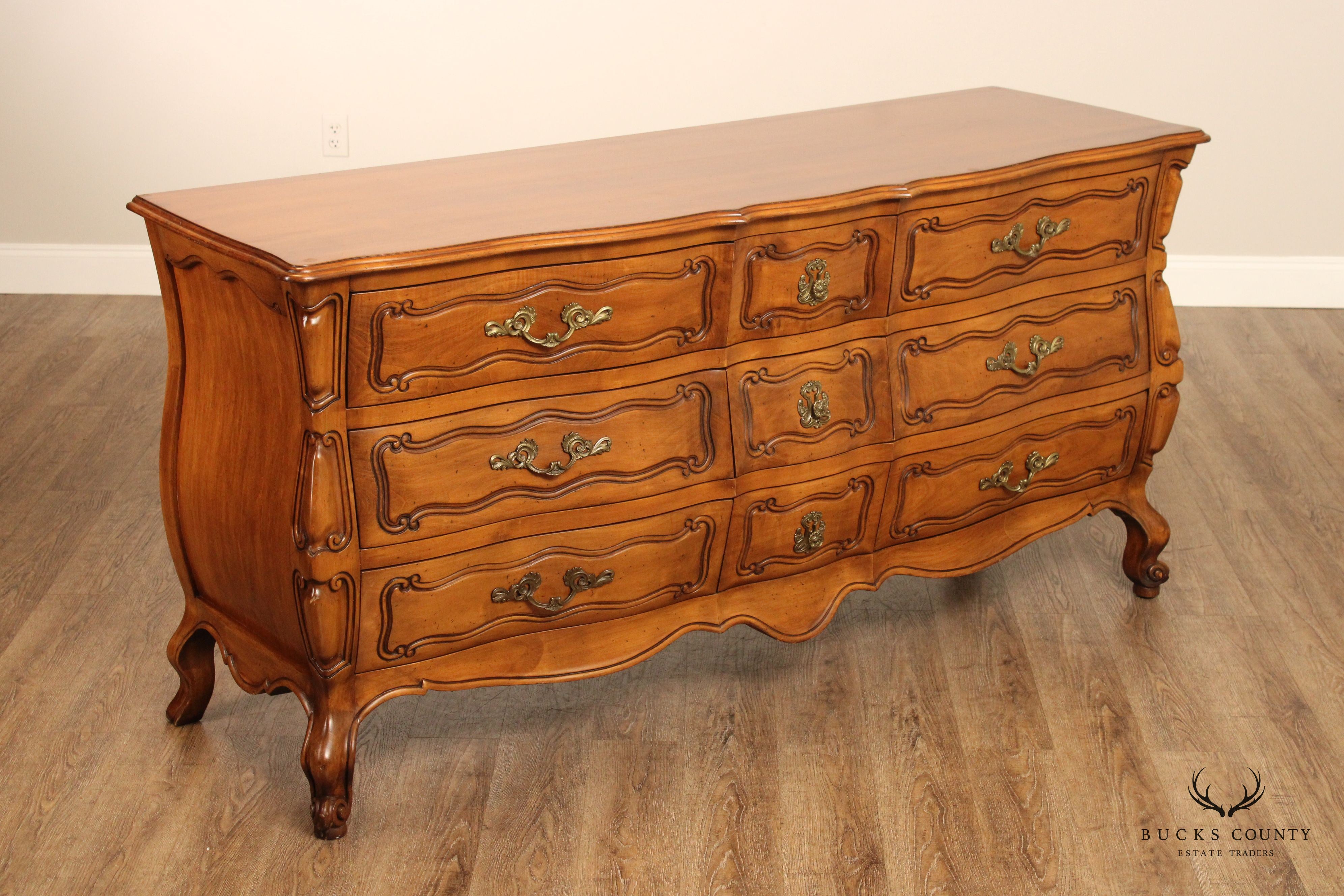 French Louis XV Style Vintage Bombe Triple Dresser