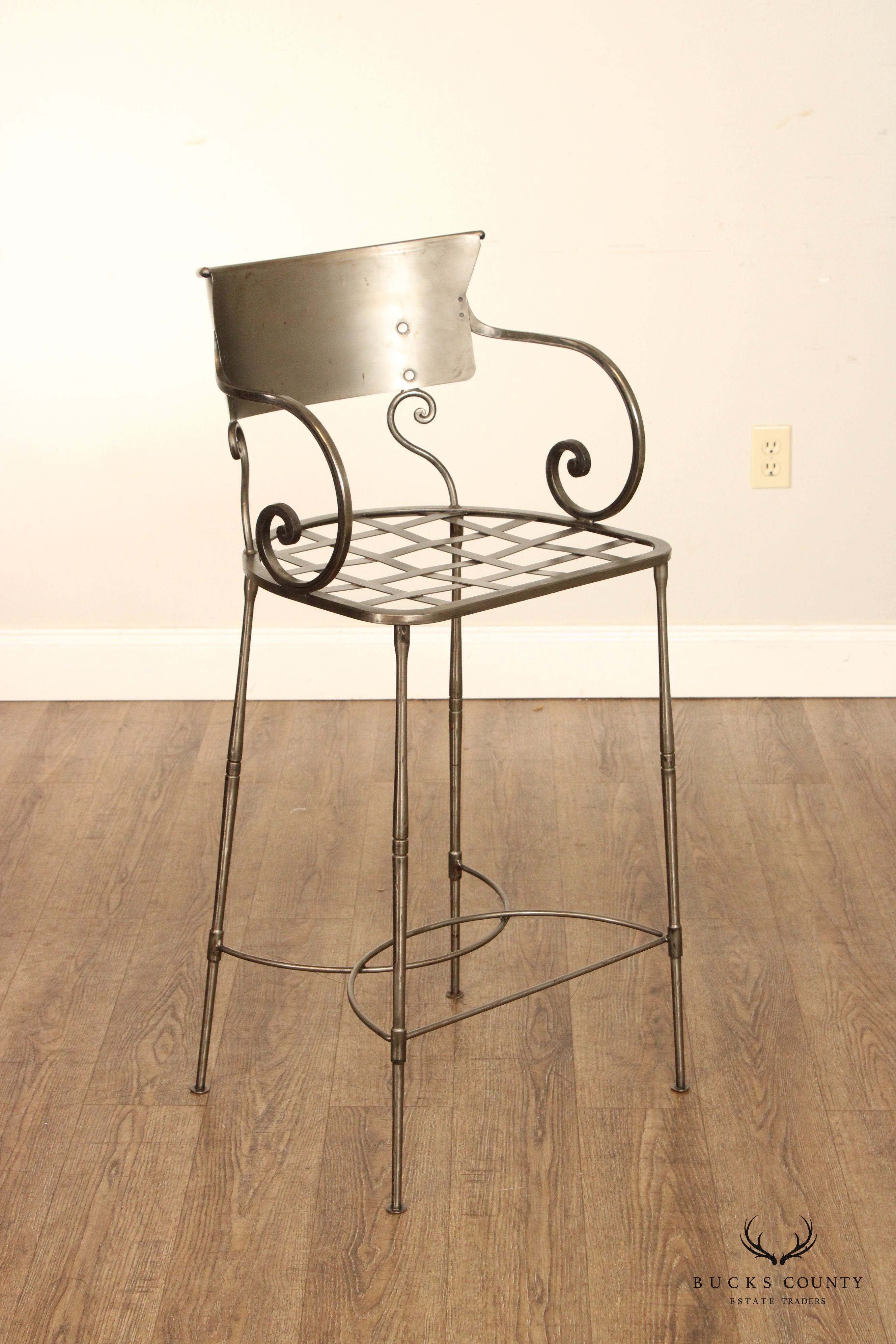 Italian Hollywood Regency Set of Three Steel Bar Stools