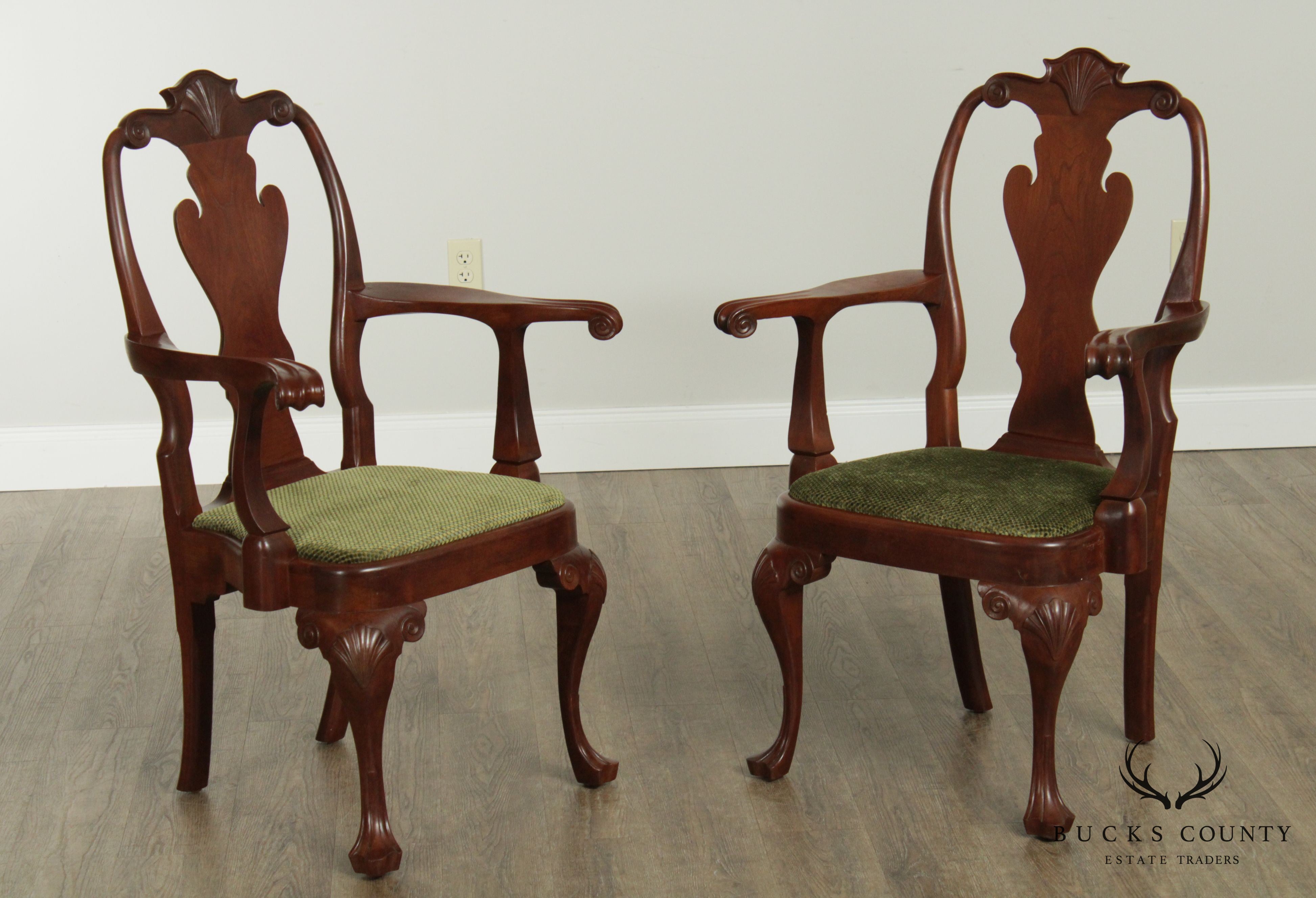 W. Schwartzkopf Hand Made Pair Walnut Queen Anne Armchairs