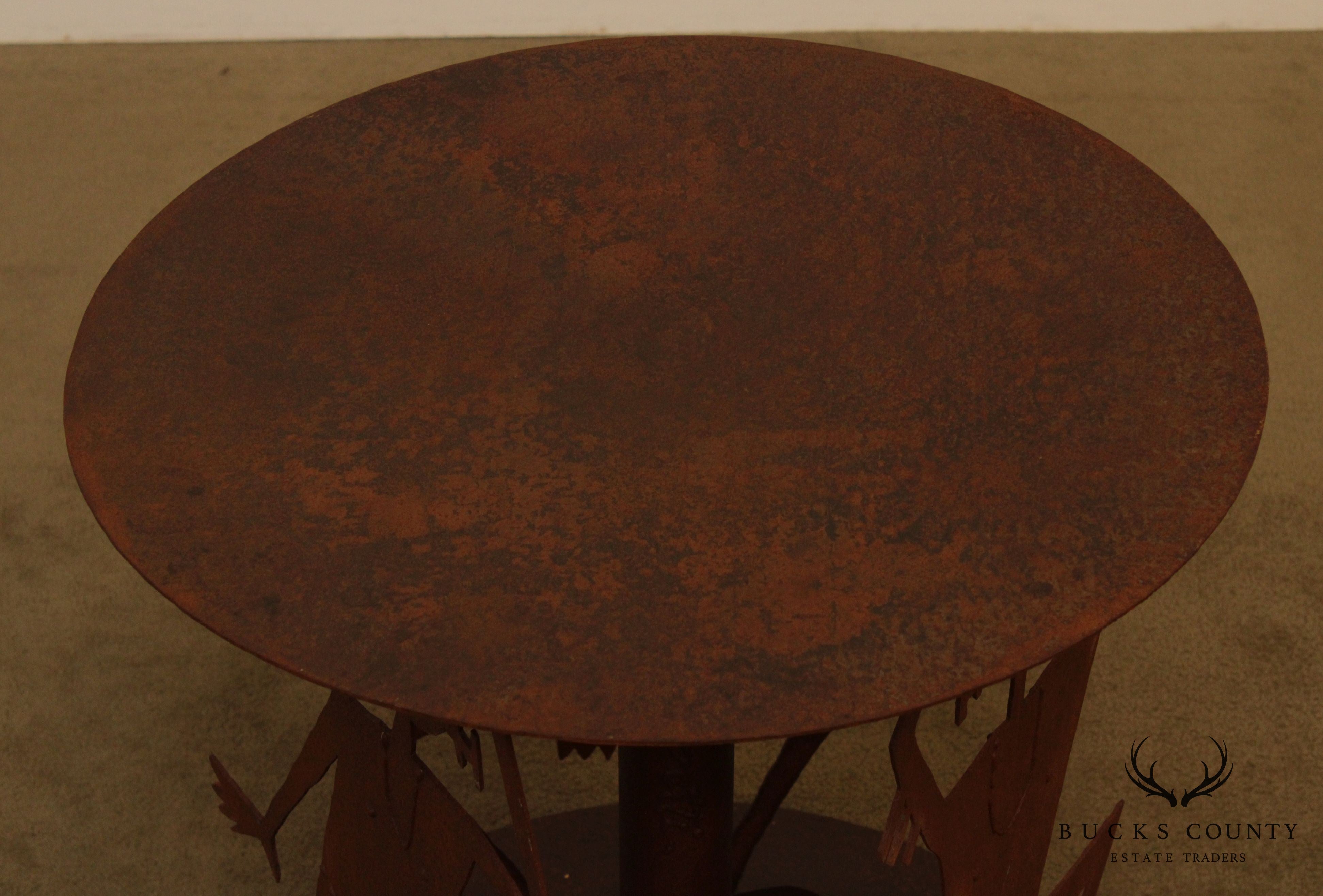 Studio Crafted Rusted Steel Round Garden Table, Dancing Figures