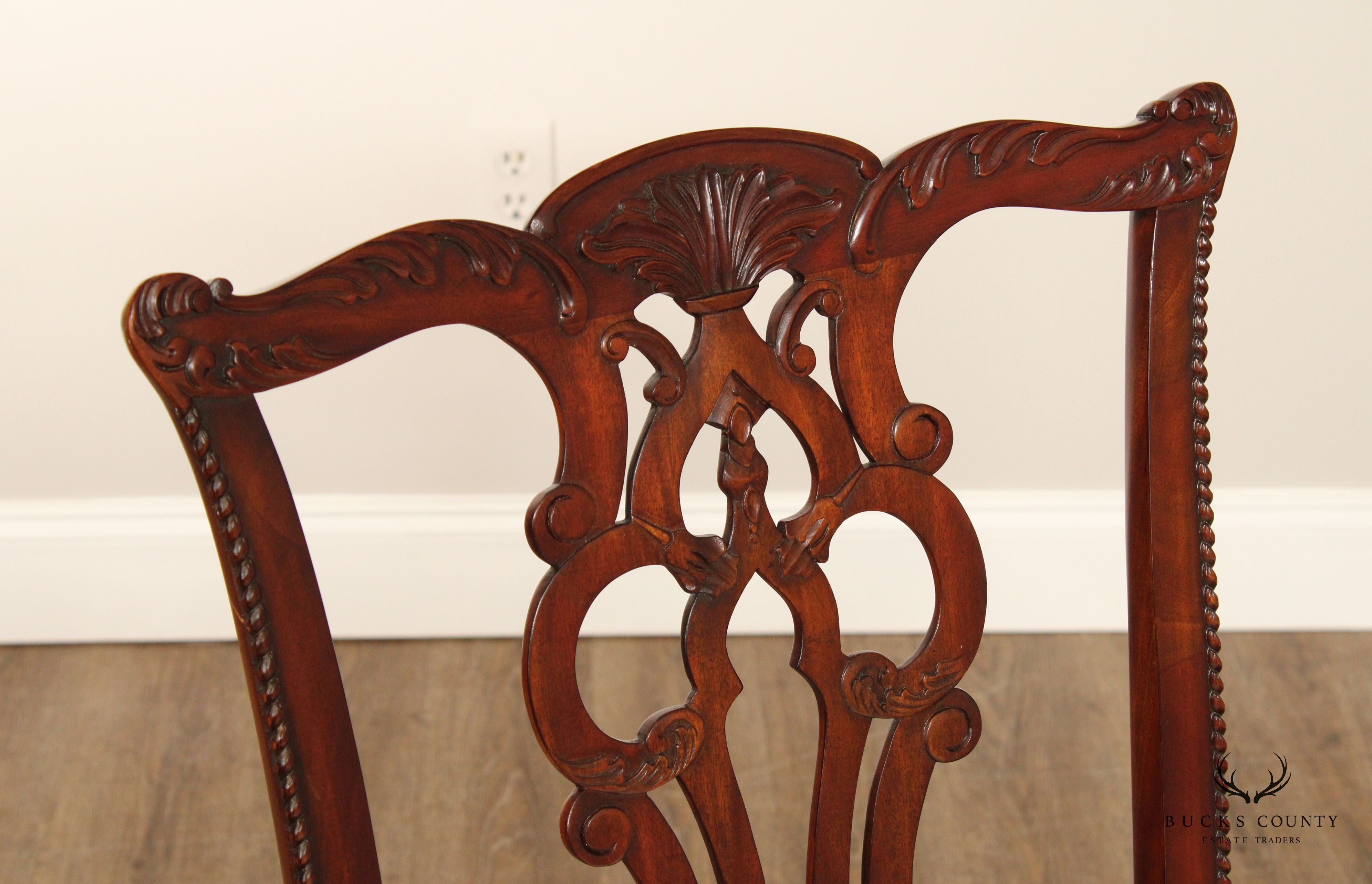 Maitland Smith Chippendale Style Set of Four Carved Mahogany Dining Chairs