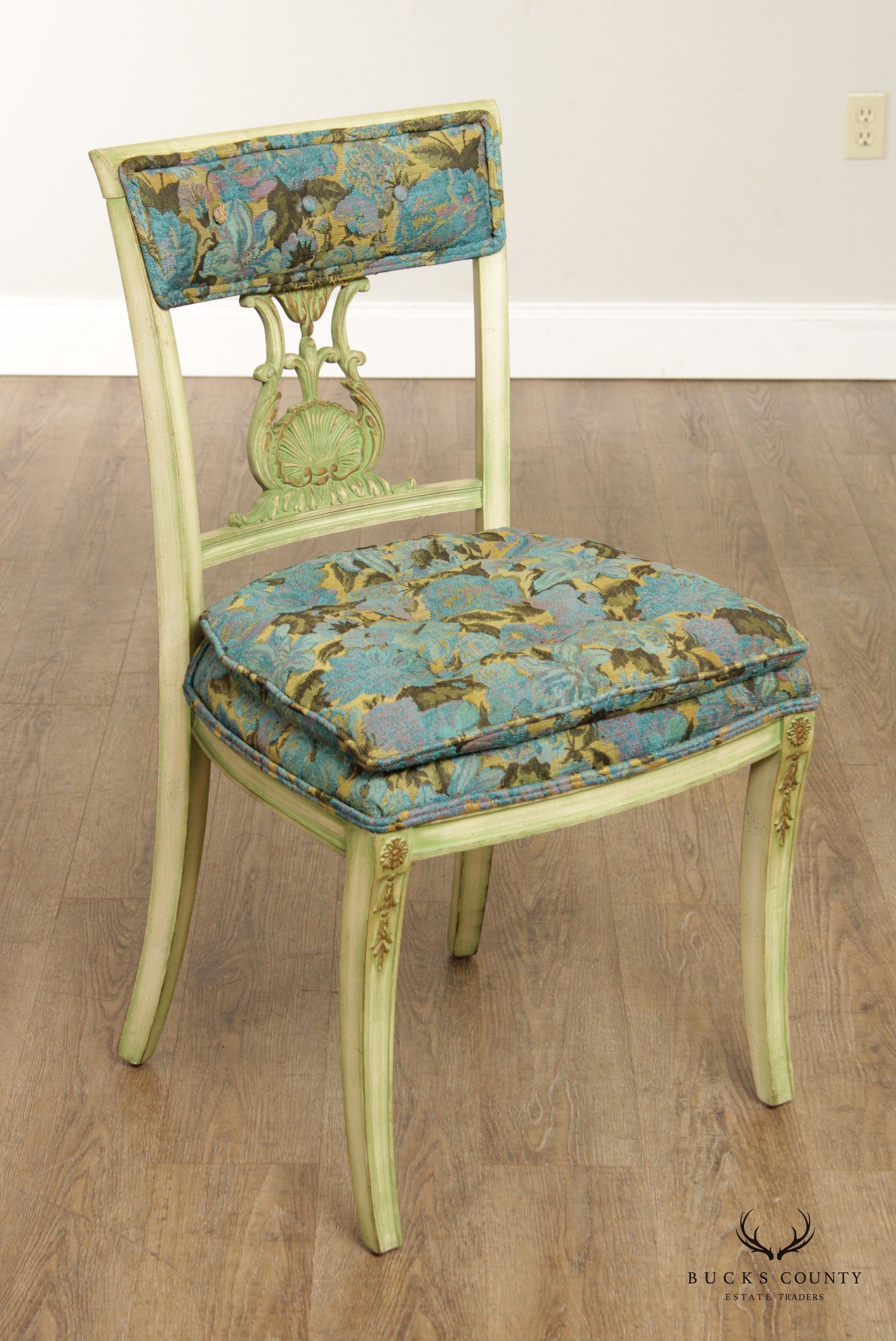 Neoclassical Empire Style Set Six Painted Dining Chairs