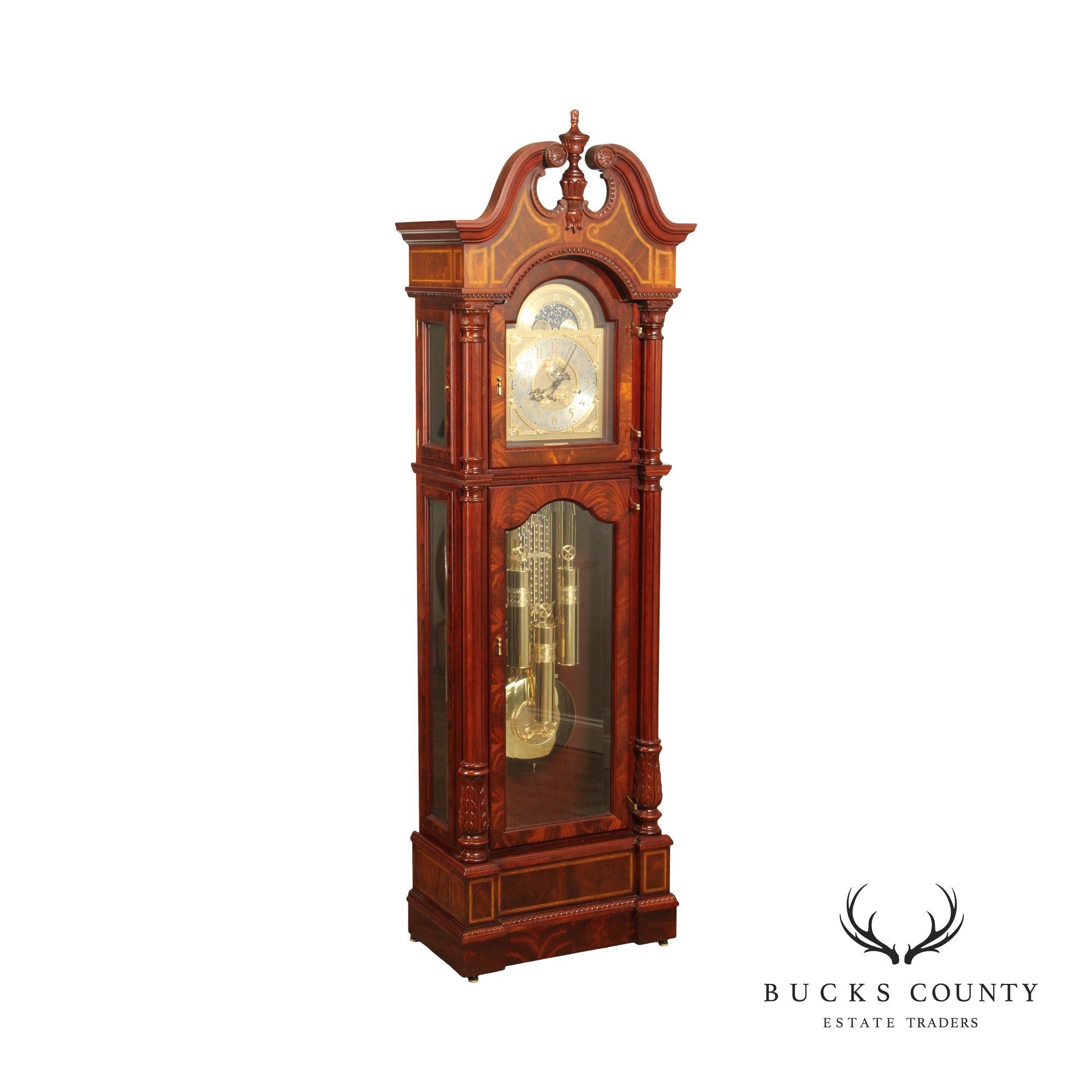 Charles R. Sligh Chippendale Inlaid Mahogany Grandfather Clock, Model 226