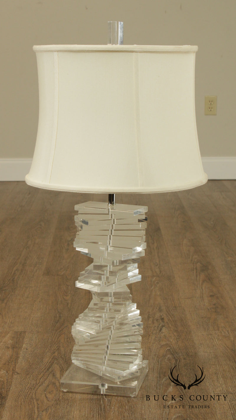 Mid Century Modern Stacked Lucite Spiral Helix Table Lamp (B)