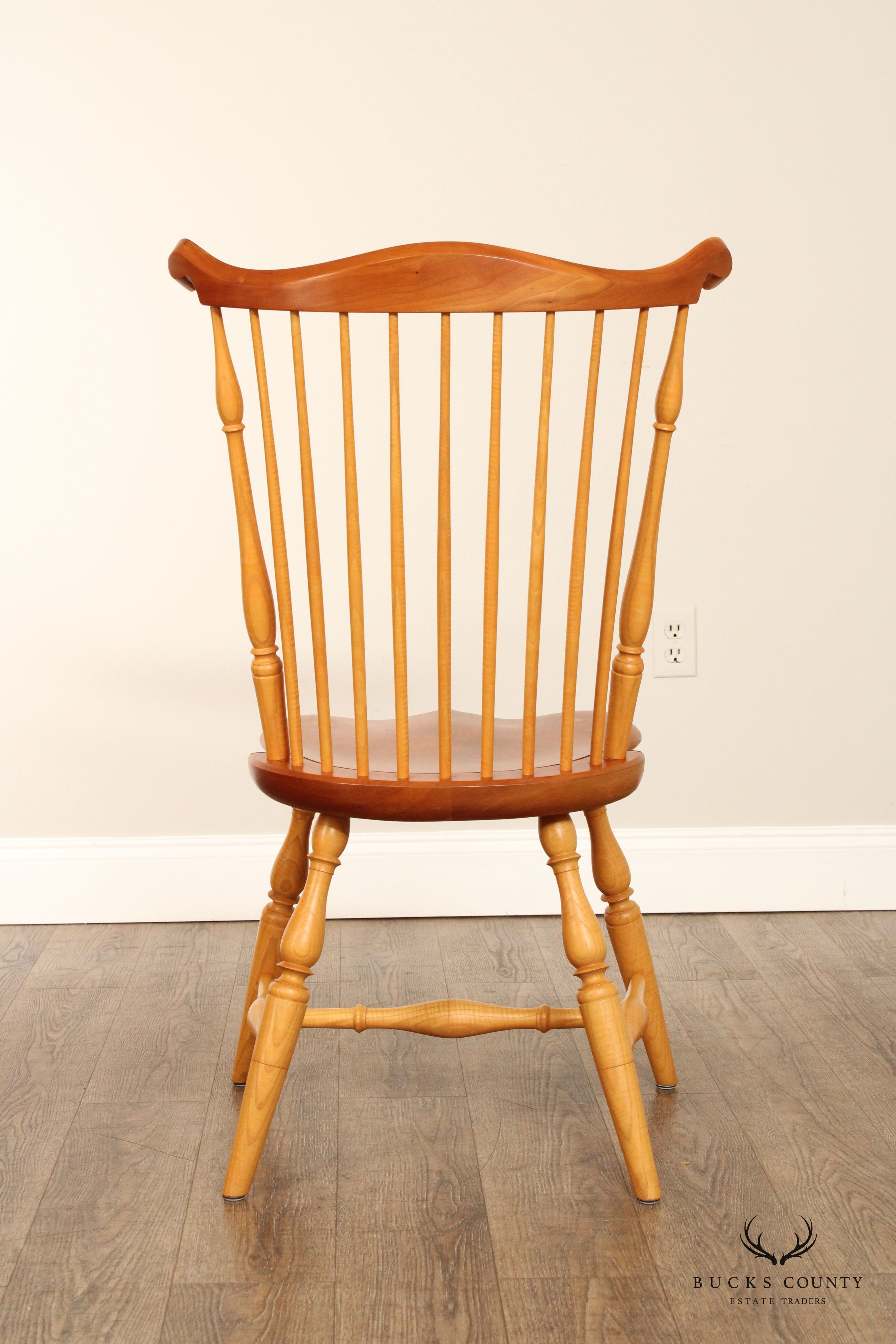 Custom Quality Set of Eight Mixed Wood Windsor Dining Chairs