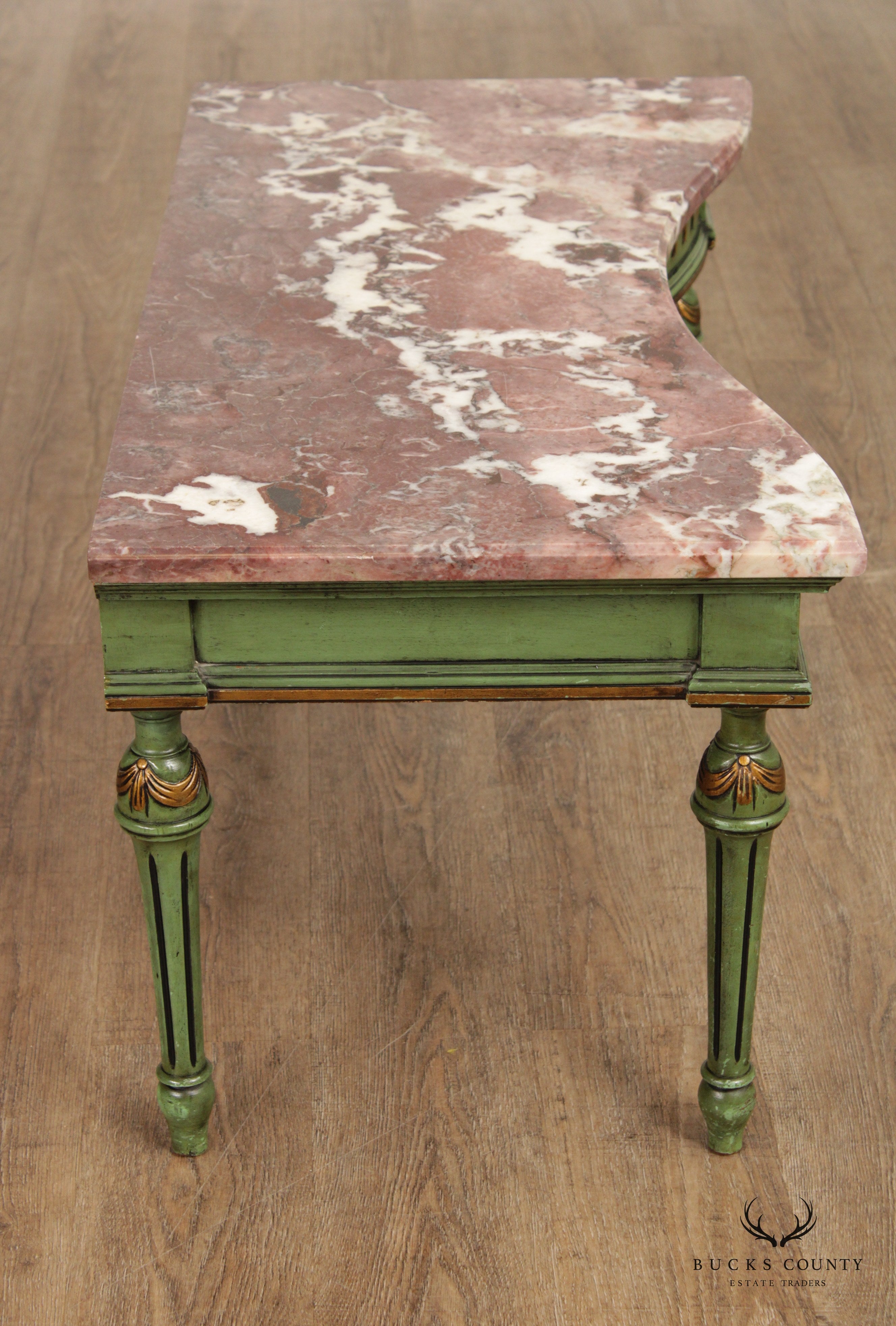 French Louis XV Style Painted Marble Top Low Console Table