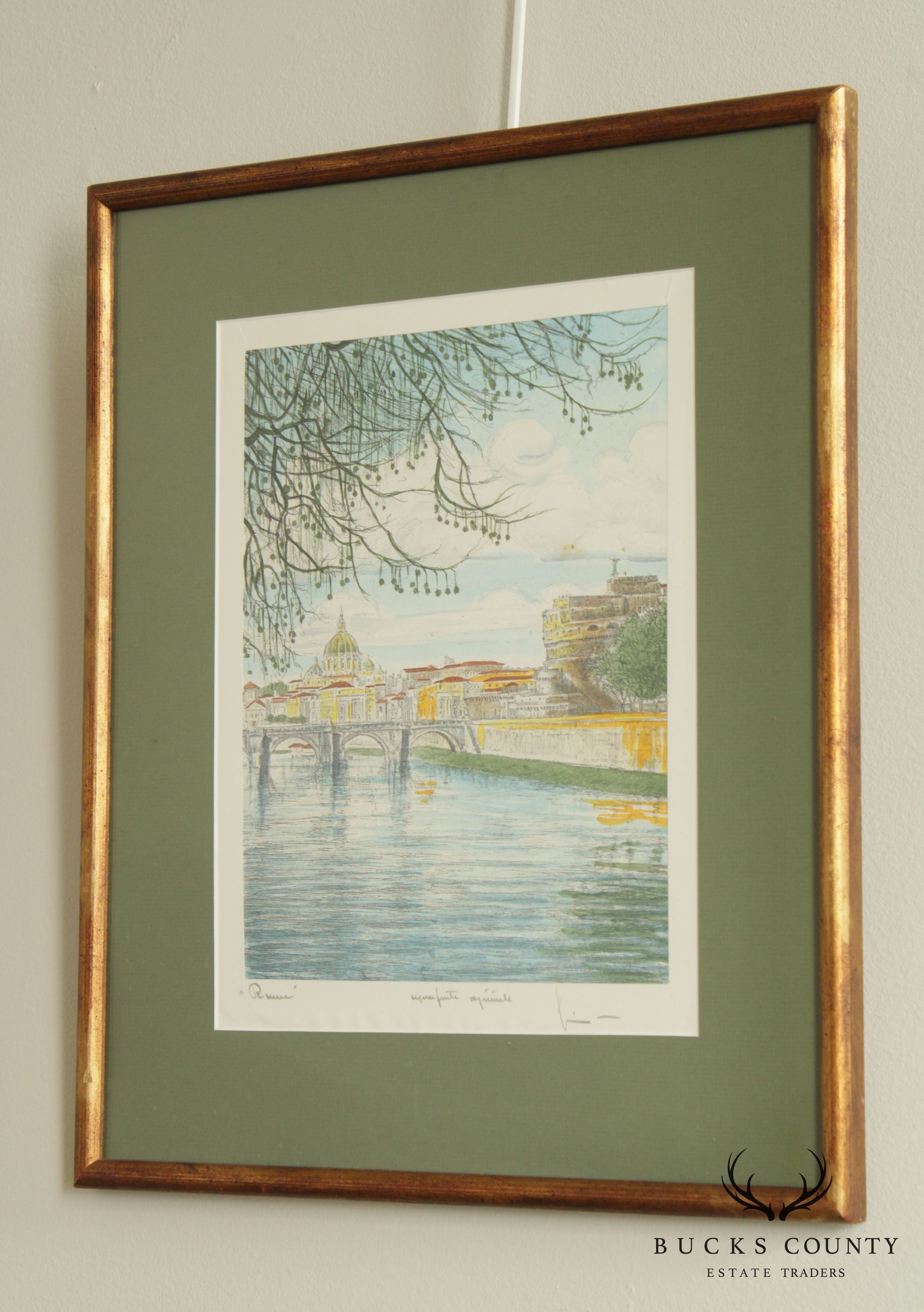 Bela Sziklay Colored Etching St Vincent Italy