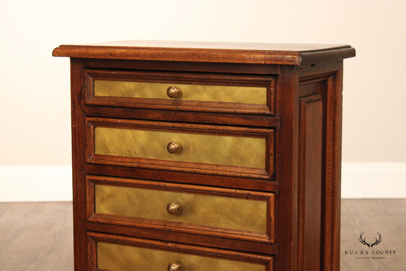 Vintage Italian Walnut And Brass Seven Drawer Accent Chest