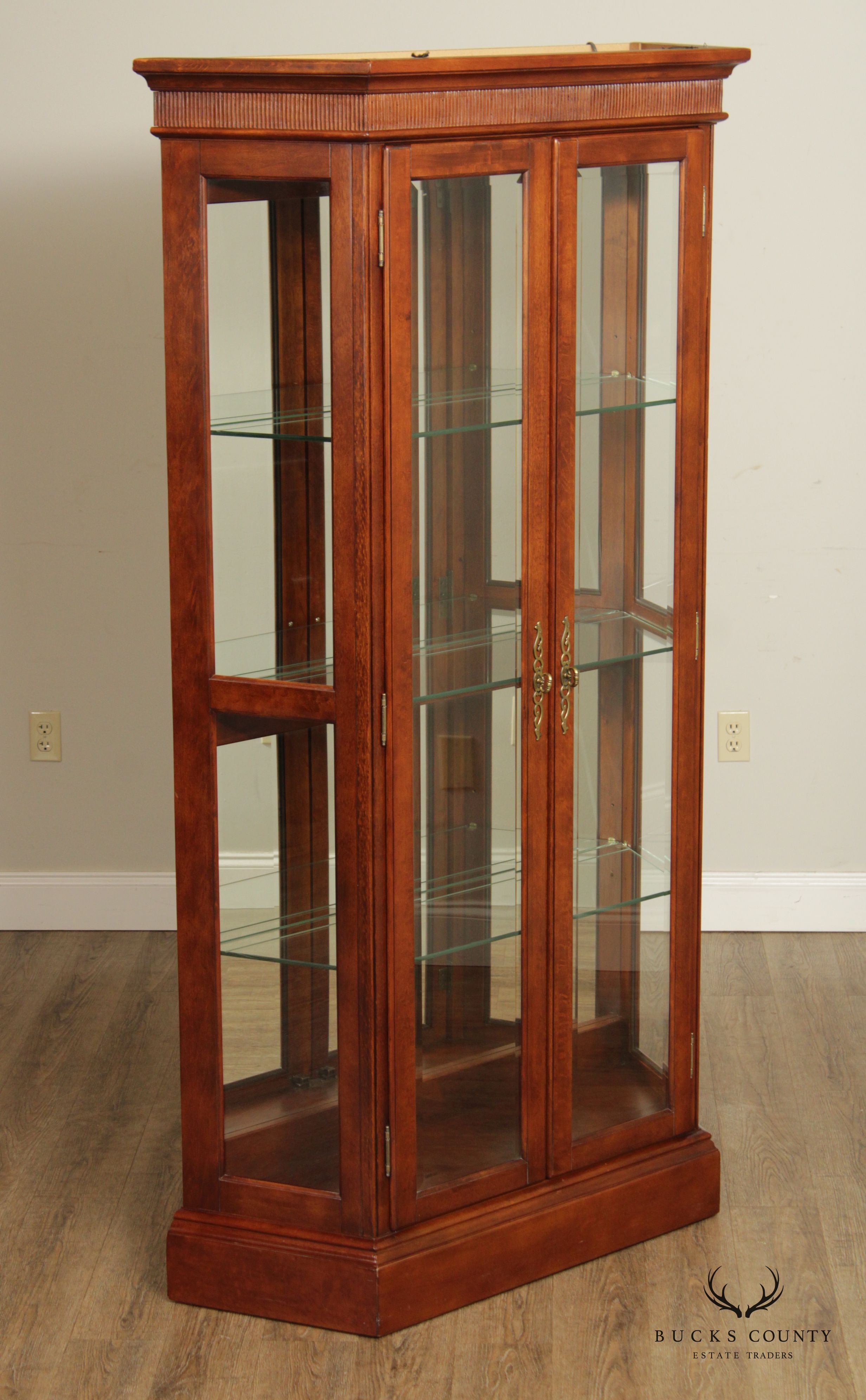 Regency Style Cherry and Glass Illuminated Curio Display Cabinet