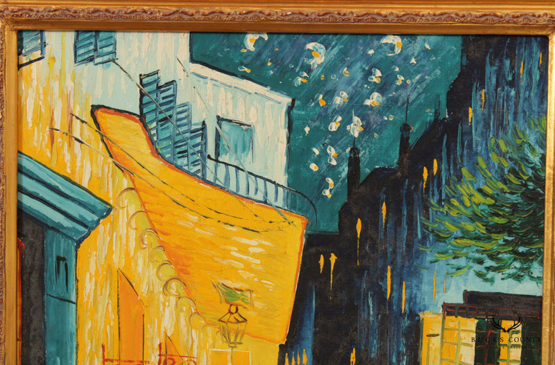 Vintage Impressionist 'Café Terrace at Night' Painting, After Vincent van Gogh