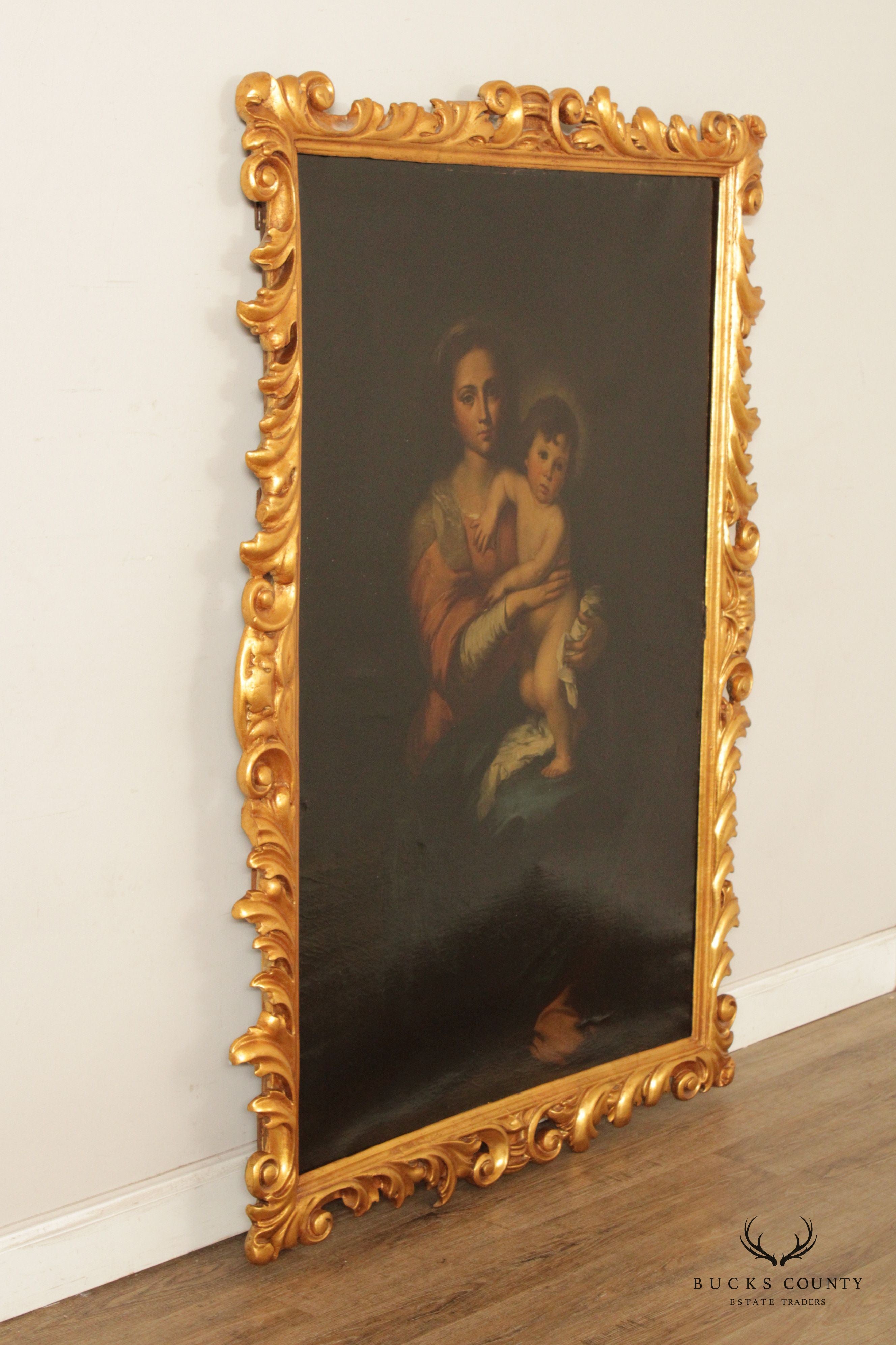 Antique 19th Century 'Virgin and Child' Large Original Painting, After Bartolomé Estebán Murillo