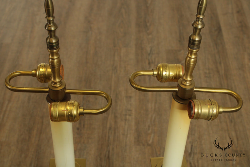 Pair Stiffel Cast Brass Neo Classical Obelisk Table Lamps - I Like