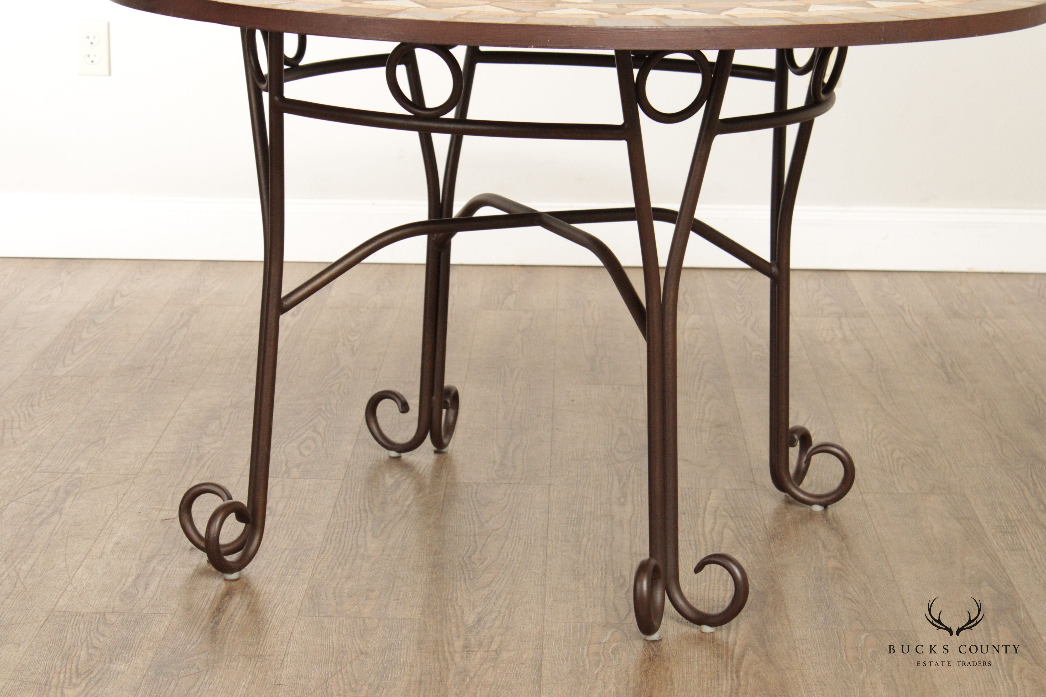 Tuscan Style Mosaic Stone & Wrought Iron Round Dining Table