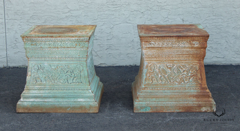 Vintage Classical Style Pair Cast Iron Garden Pedestals