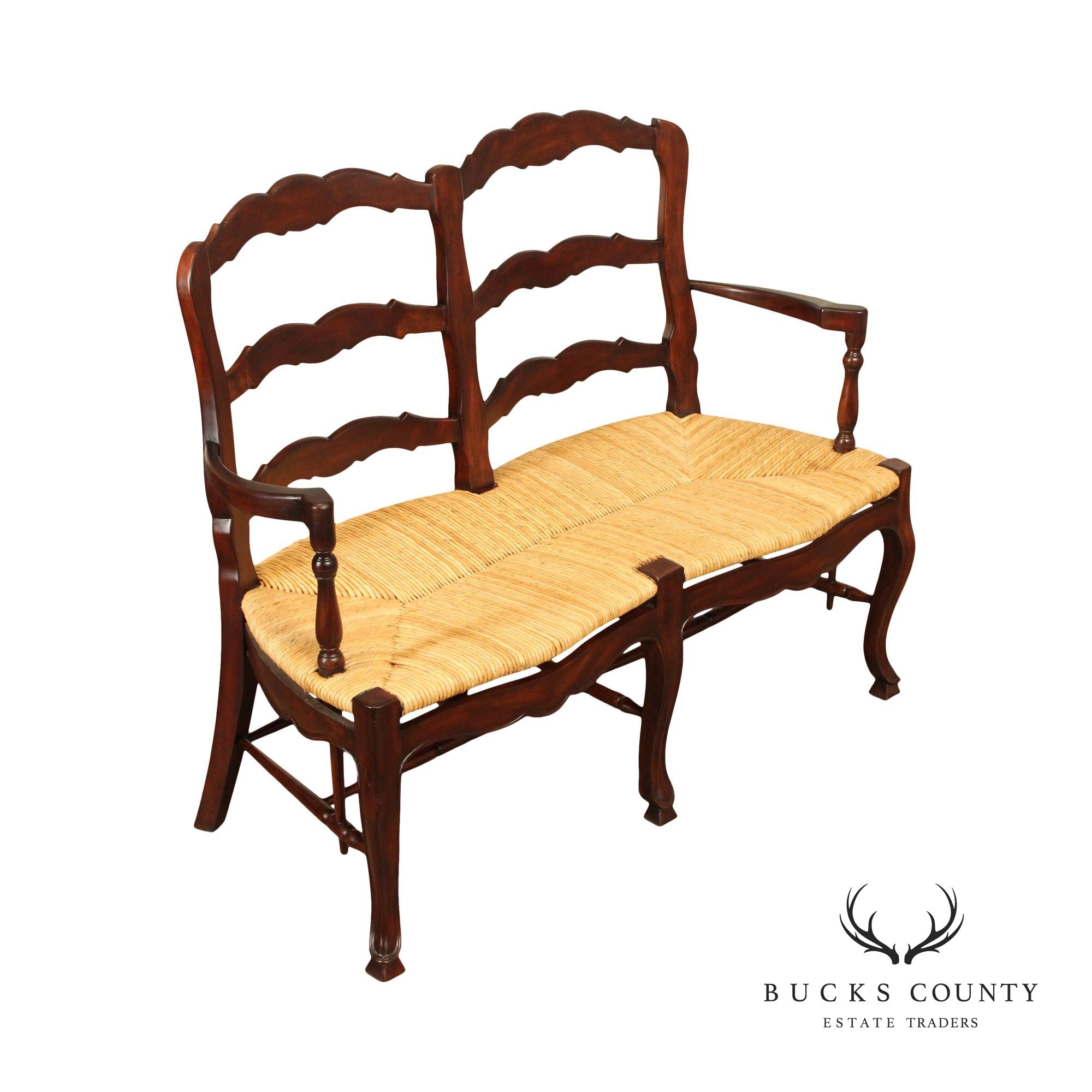 French Country Style Ladderback Rush Seat Settee