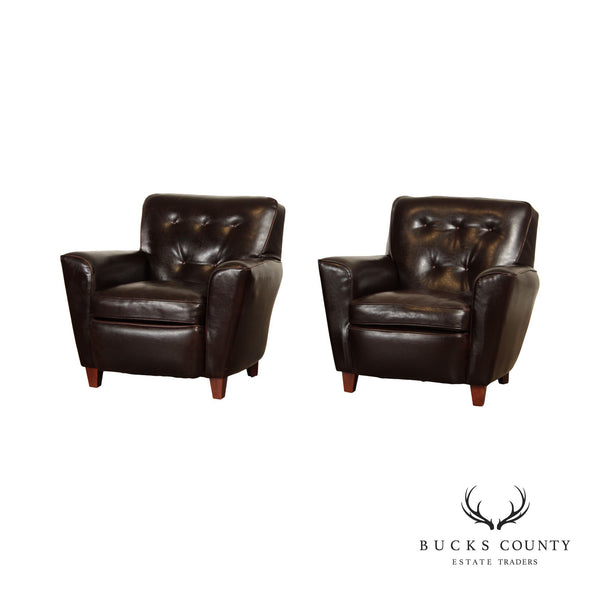 Bradington Young Pair of Tufted Brown Leather Lounge Chairs